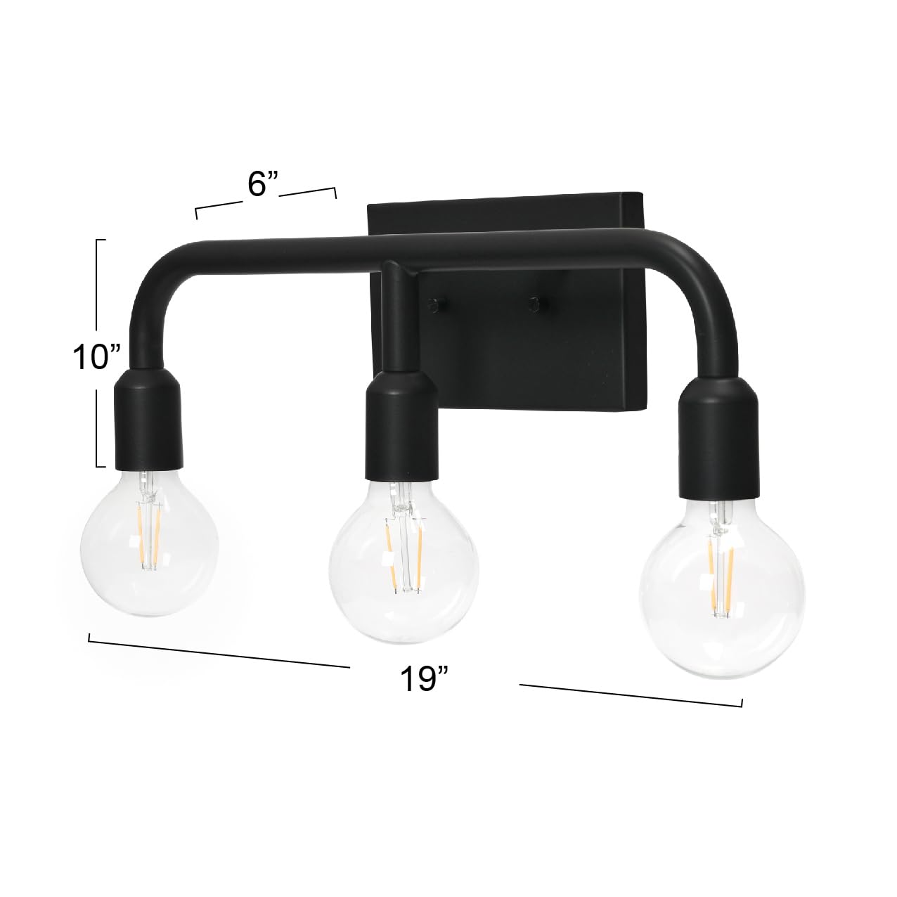 Benson Matte Black Exposed Bulb 3-Light Vanity Light - Perfect for Bathroom Makeup Mirror & Dressing Room Lighting