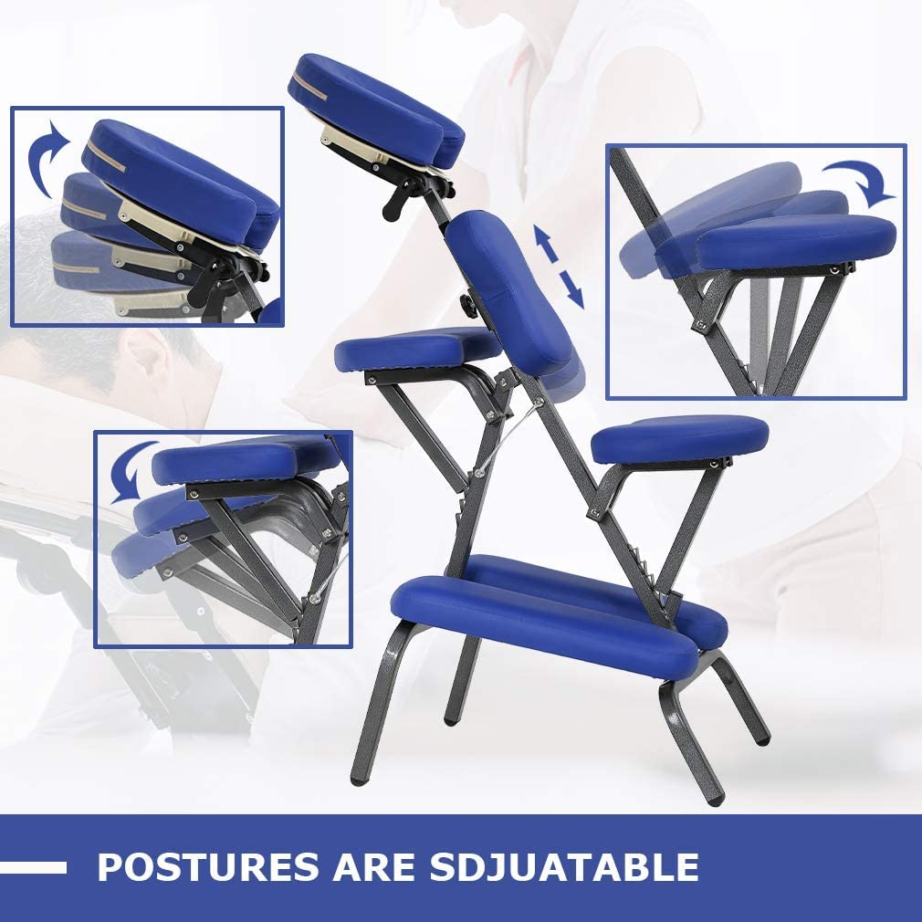 Foldable Massage Chair - Adjustable Tattoo & Spa Chair with Free Carry Case & Face Cradle - Portable Therapy Chair for Home, Salon & Clinic - Blue