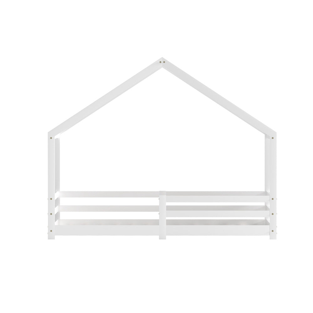Amos White House Shaped Solid Wood Bed Frame - Queen Size, Sturdy & Elegant Design for Bedroom, Guest Room or Kids Room