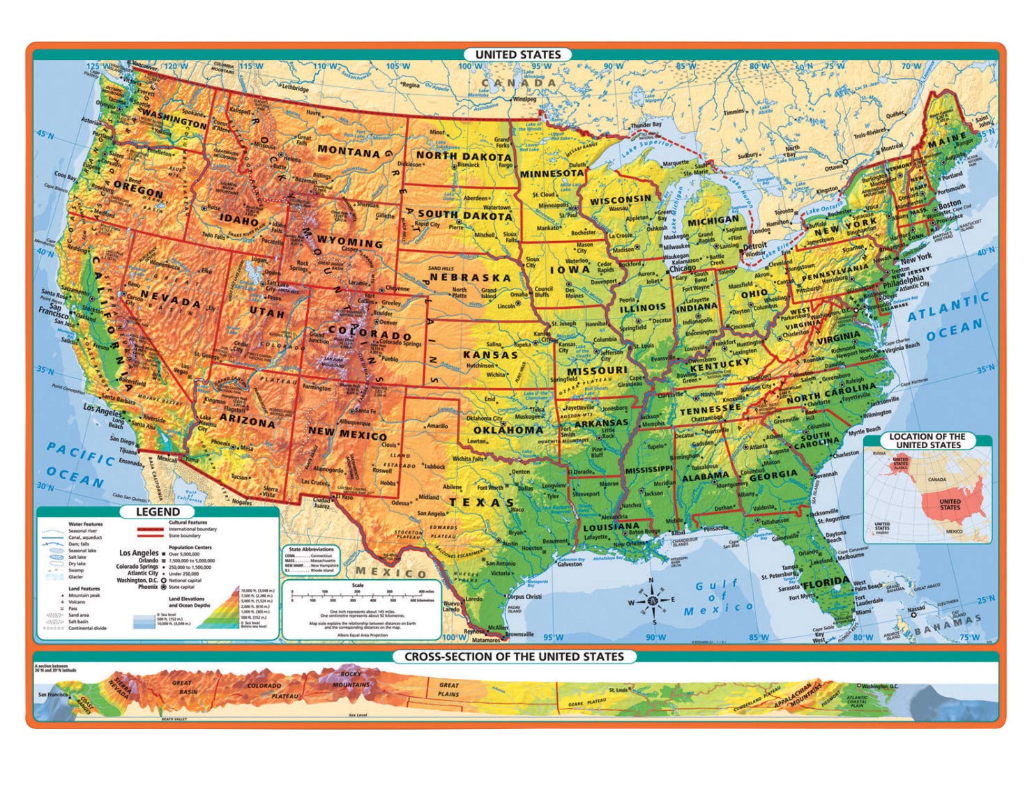30-Pack Physical-Political U.S. and World Desk Maps - Laminated Classroom Maps for Geography Lessons, Office Reference & Home Schooling Supplies