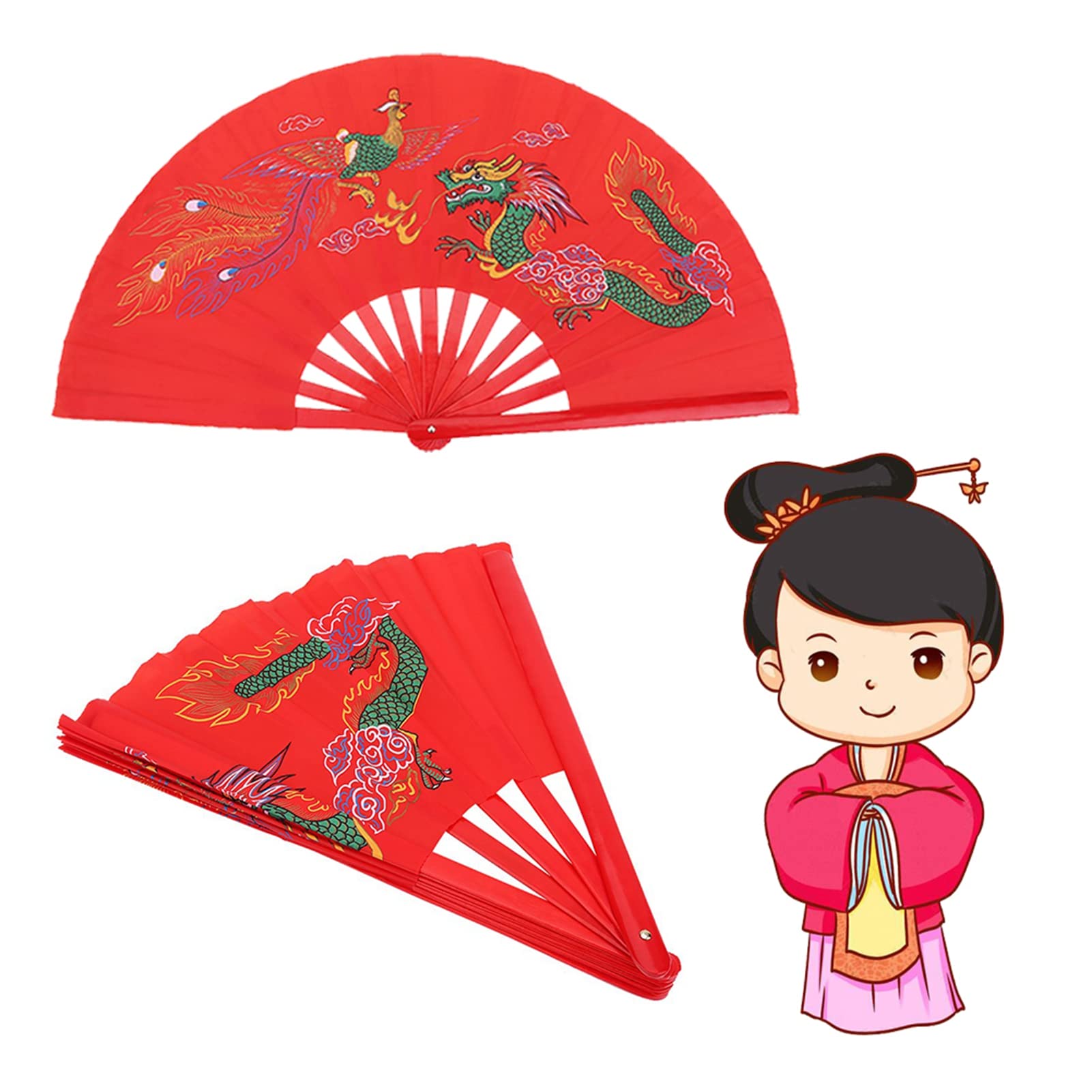 Pwshymi Decorative Folding Bamboo Fan - Chinese Handheld Silk Fan for Tai Chi, Kung Fu, Wushu Dance Practice - Traditional Martial Arts Training Fan - Perfect for New Year Gifts, Cultural Events & Home Decor