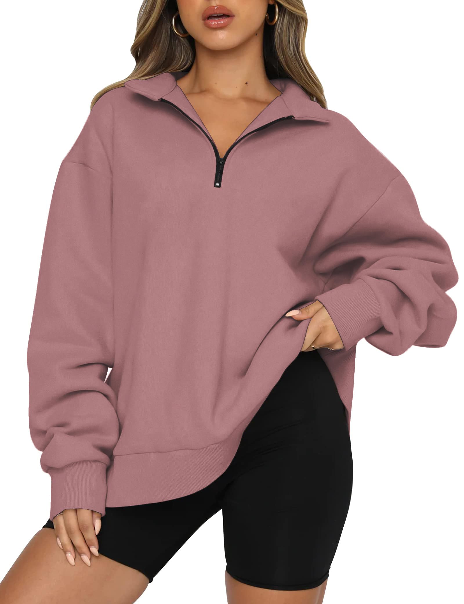 ATHMILE Women's Oversized Half Zip Pullover - Long Sleeve Quarter Zip Hoodie Sweater | Y2K Fall Fashion for Teen Girls | Perfect for Casual Wear, School, and Outdoor Activities