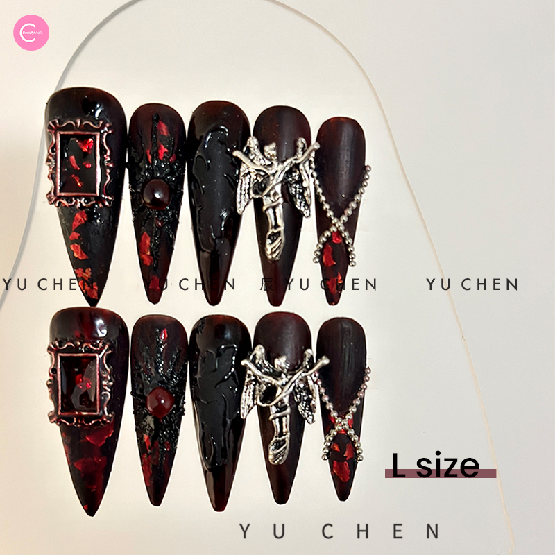 YUCHEN Blood Angel Gothic Opulence Nail Set - Elegant Gothic Press On Nails for Women, Halloween & Cosplay - Perfect for Parties, Costume Events & Dark Fashion Looks