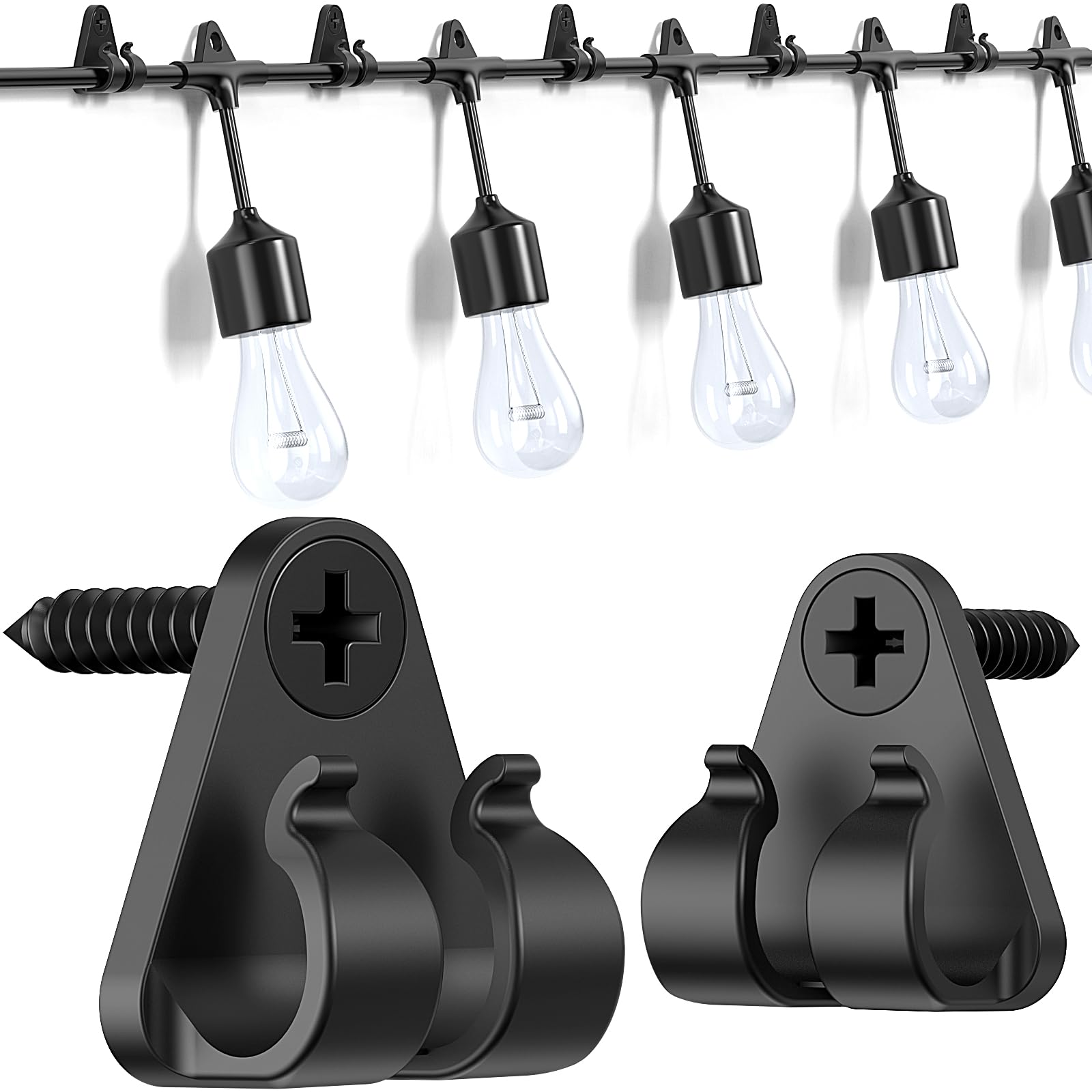 Outdoor String Light Hooks - 50 Pack Weatherproof Christmas Light Clips for Hanging Fairy Lights, Cables & Holiday Decor (Black) - Perfect for Patio, Garden, Wedding & Christmas Decoration