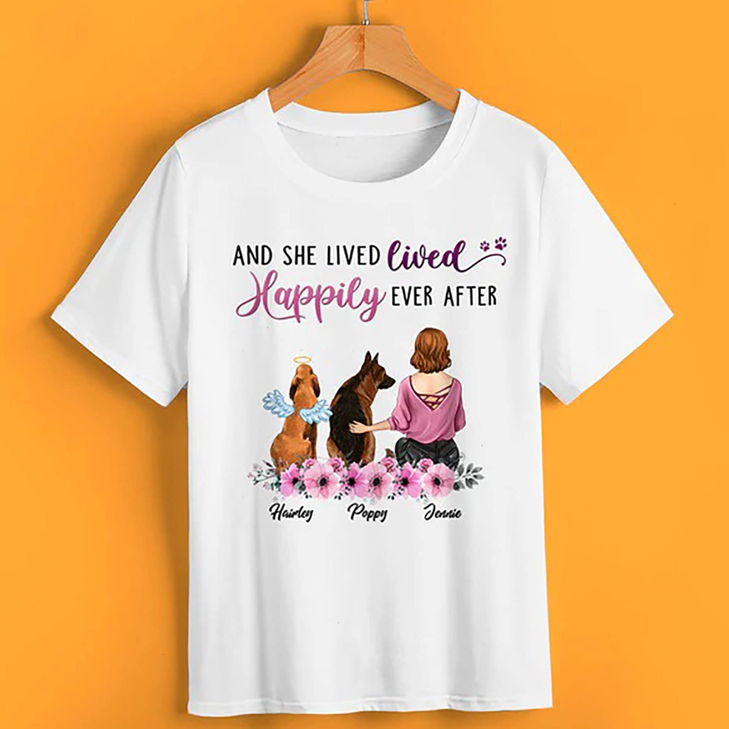 Custom Personalized 'And She Lived Happily Ever After' Dog Lover T-Shirt for Women - Cute Dog Mom Gift Idea 2022 - Perfect for Pet Owners, Dog Walks & Matching Outfits