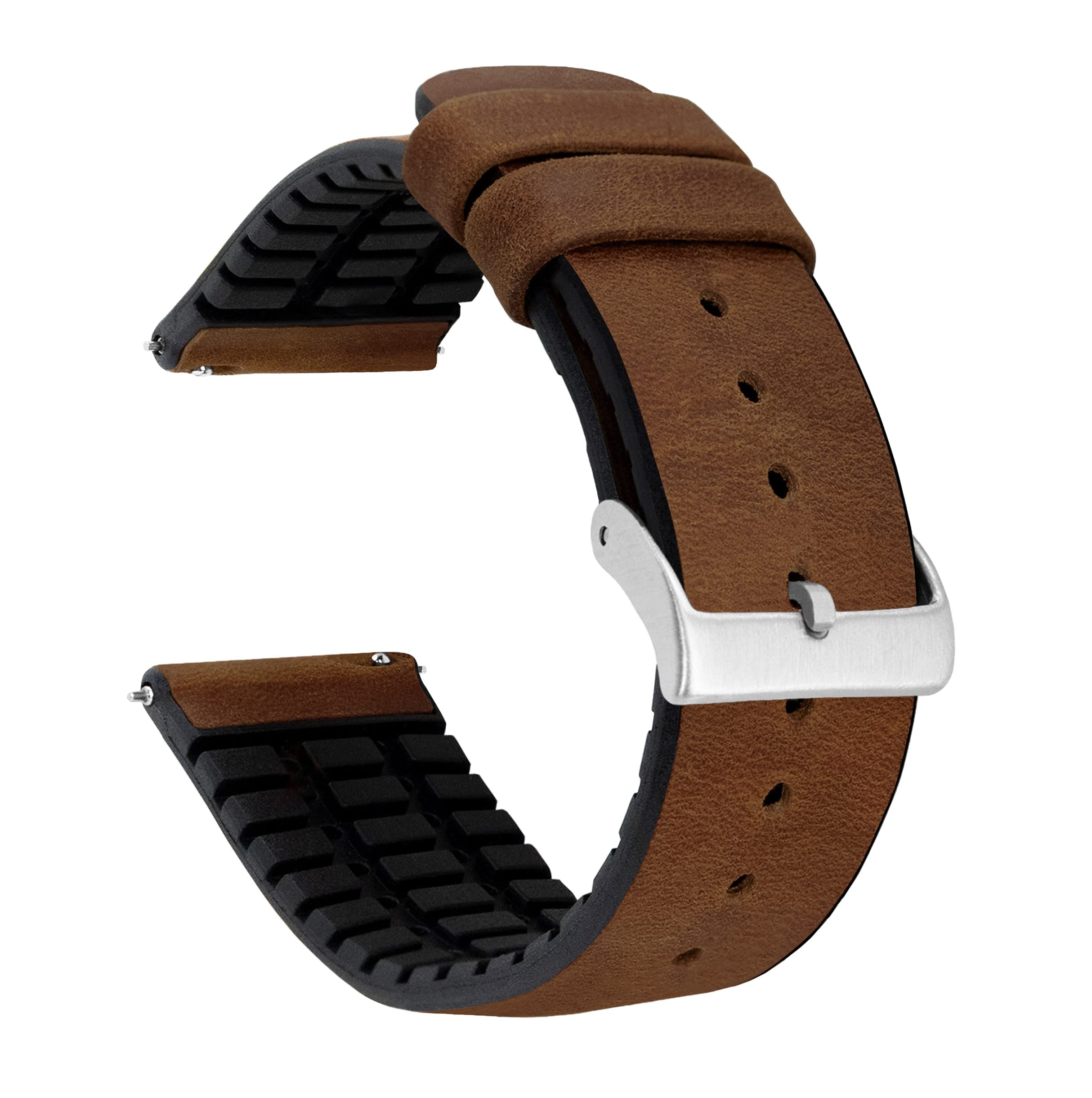 BARTON Leather Rubber Hybrid Watch Straps - Quick Release 18-22mm for Men & Women - Office & Outdoor Use