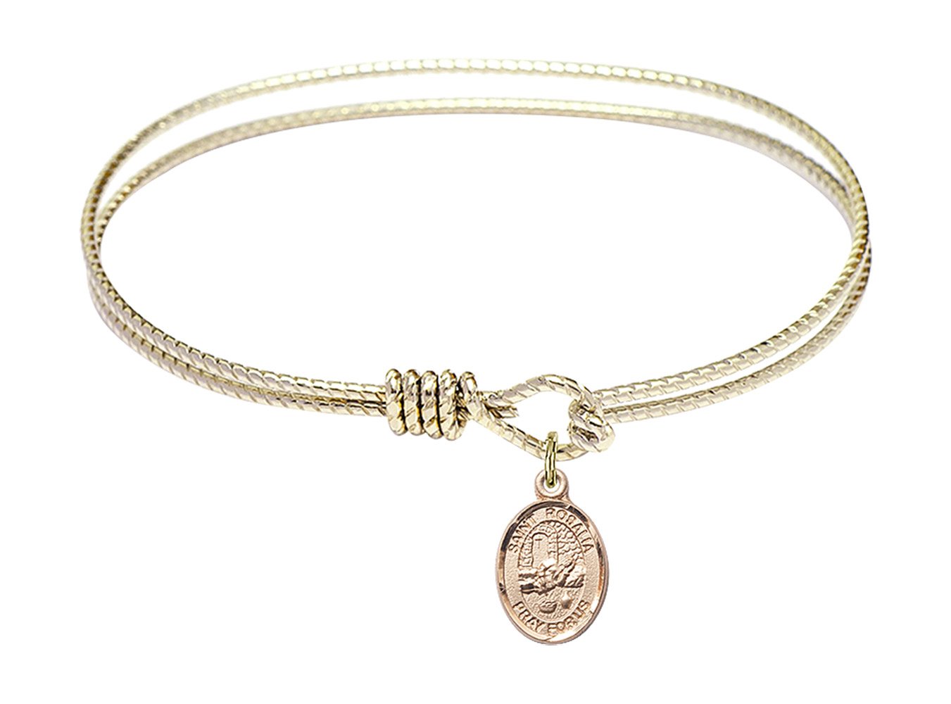 F A Dumont 7 1/4 Inch Oval Eye Hook Bangle Bracelet with St. Rosalia Charm - Elegant Jewelry for Women, Perfect for Gifts, Parties, and Everyday Wear
