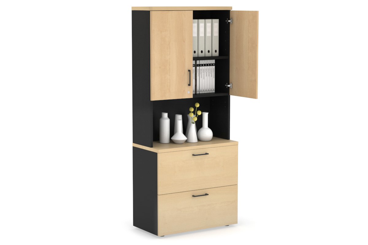Compact Lateral Filing Cabinet with Hutch and Doors - 31.5