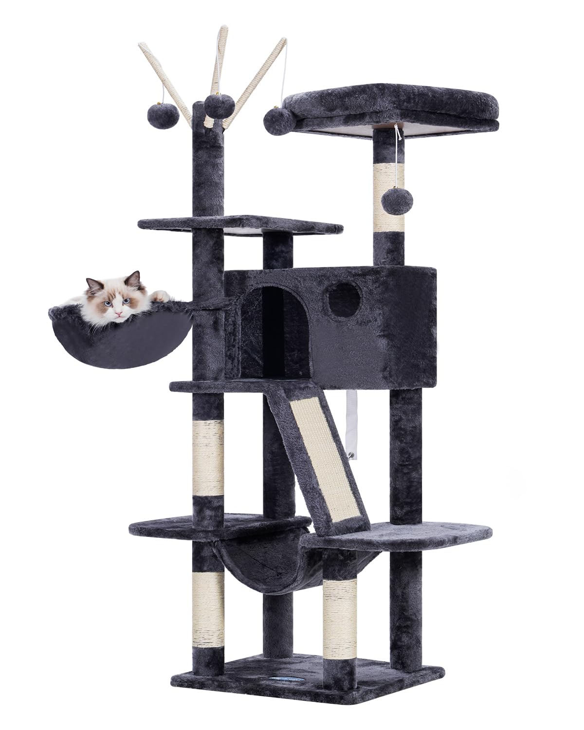 Hey-brother 53 Inch Cat Tree for Indoor Cats - Multi-Level Cat Tower with Padded Bed, Cozy Condo, Hammocks & Sisal Scratching Posts - Durable Cat Furniture for Play & Rest (Smoky Gray) | Perfect for Small Spaces & Multi-Cat Homes