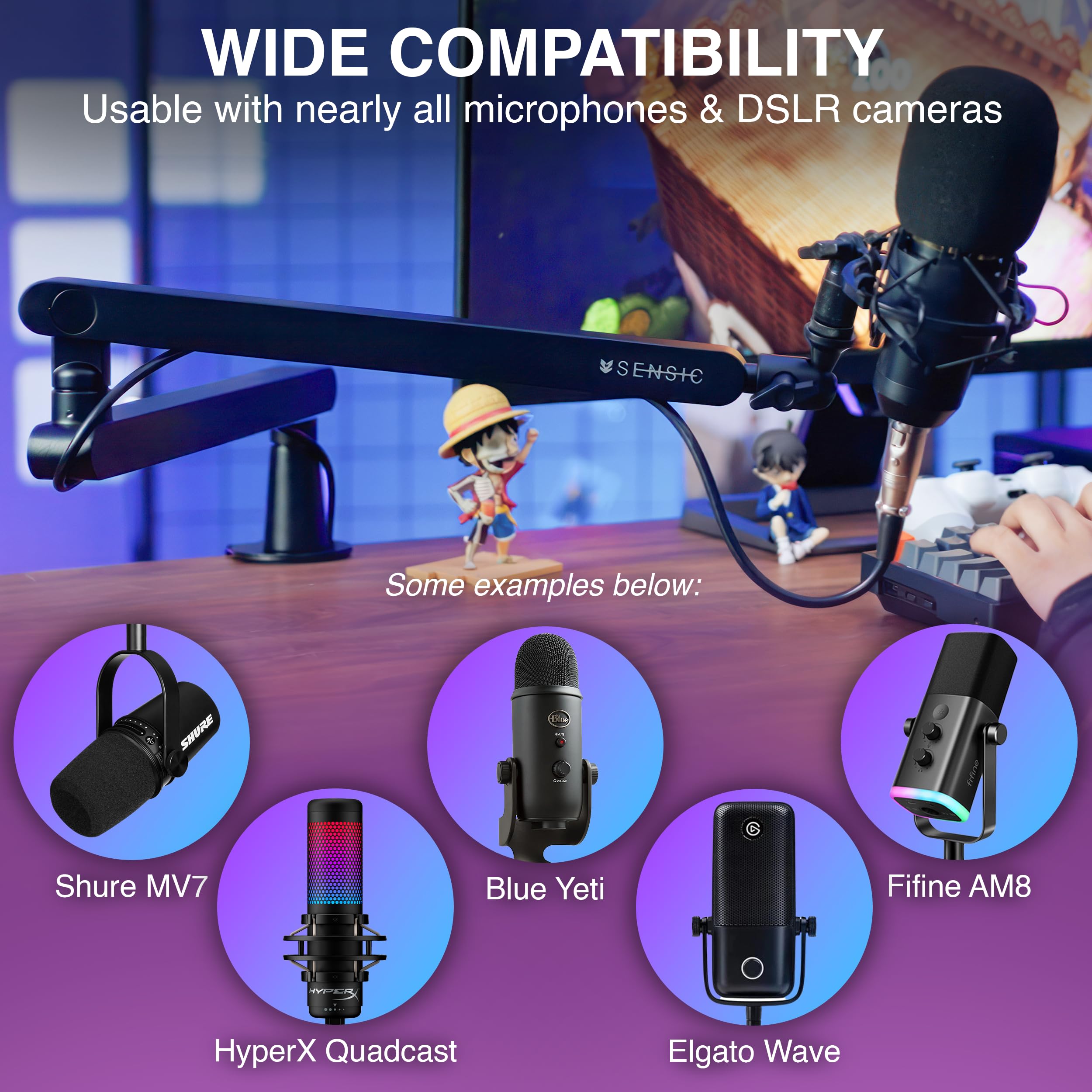 Professional SA-30 LP Low Profile Microphone Boom Arm - 360° Rotatable Mic Stand with Cable Management for Streaming, Podcasting & Gaming (Black) | Perfect for Home Studios & Content Creators