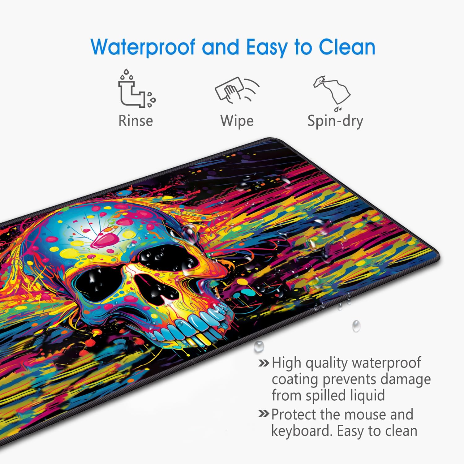 XXL Gaming Mouse Pad with Coasters Set - Non-Slip Stitched Edges Desk Mat for Laptop & Computer (31.5x11.8 Inch) - Skull Design Office & Home Writing Surface - Perfect for Work, Gaming & Study