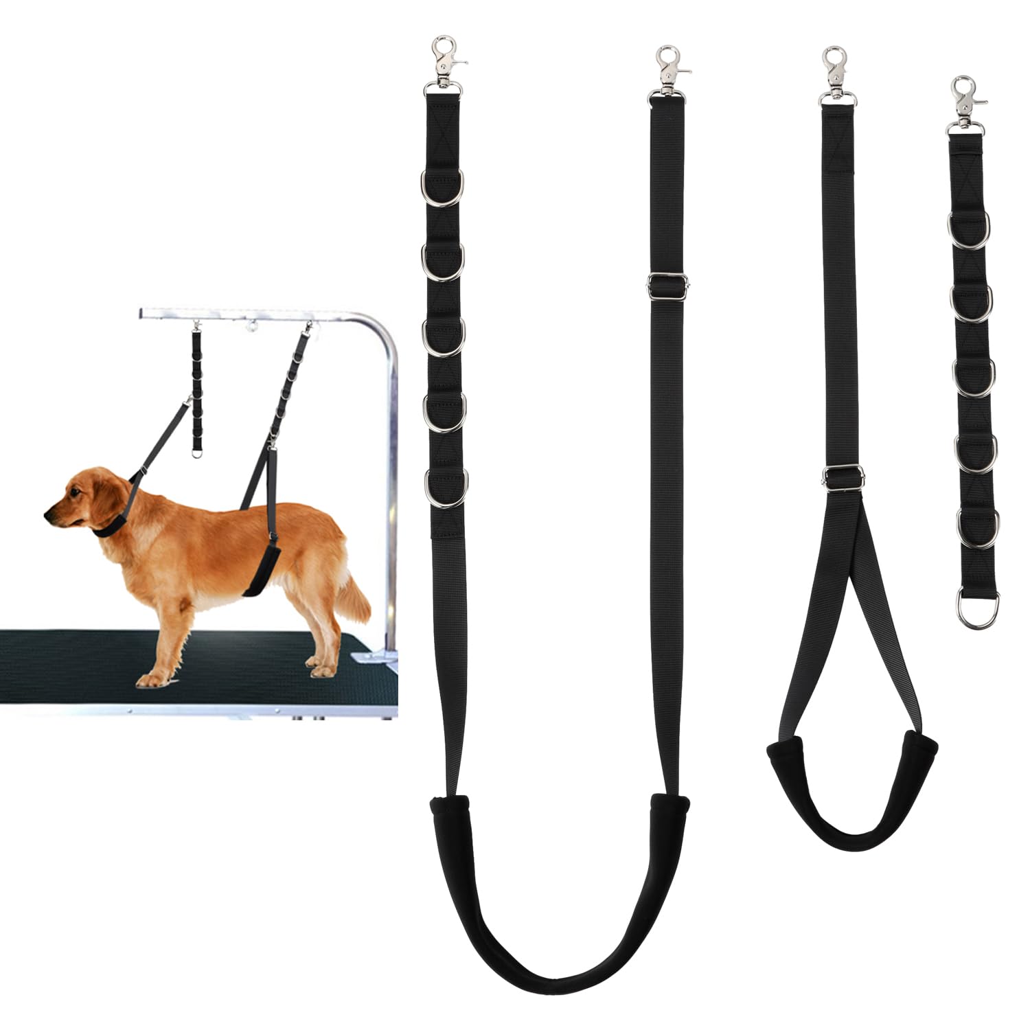 **Adjustable Dog Grooming Belly Straps & Loops - Soft Comfortable Pet Grooming Supplies for Grooming Tables & Arms - Ideal for Professional Groomers (Black) - Perfect for Bathing, Trimming & Styling Pets**