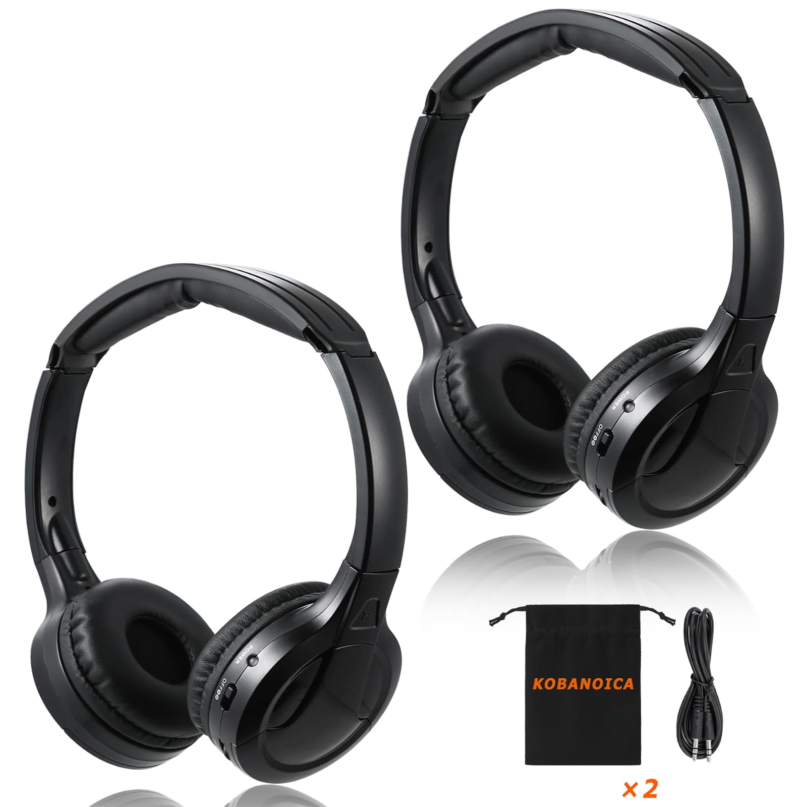 Universal 2 Channel Infrared Headphones for Car DVD - Wireless On-Ear IR Headphones (2 Pack) - Perfect for Road Trips & Family Movie Nights in the Car