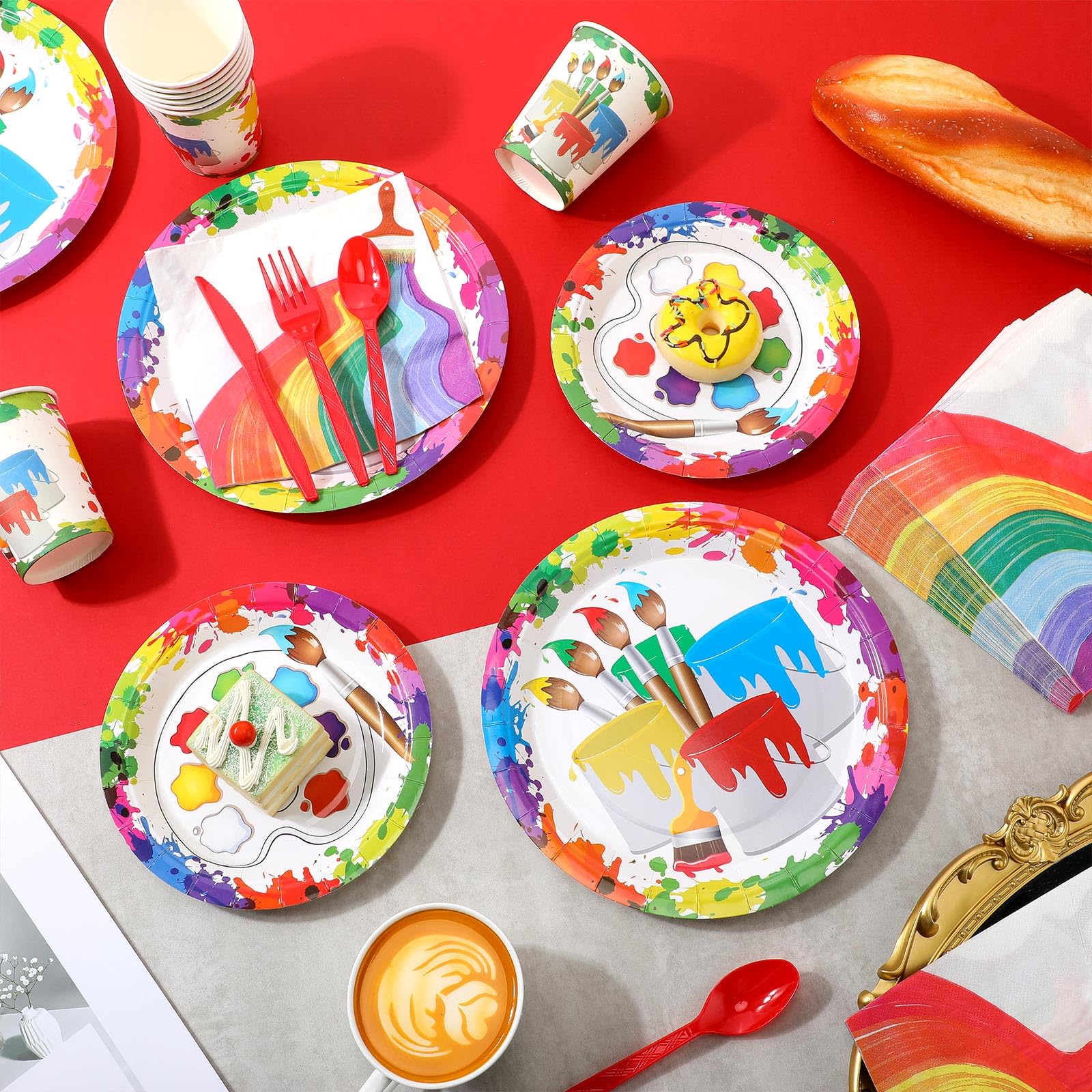 Uiifan 350-Piece Paint Party Decorations Kit - Includes 100 Painting Plates, 50 Napkins, 50 Paper Cups & 150 Plastic Silverware - Disposable Art Birthday Party Supplies for Table Decor | Perfect for Kids' Art Parties, DIY Painting Events & Creative Birthday Celebrations