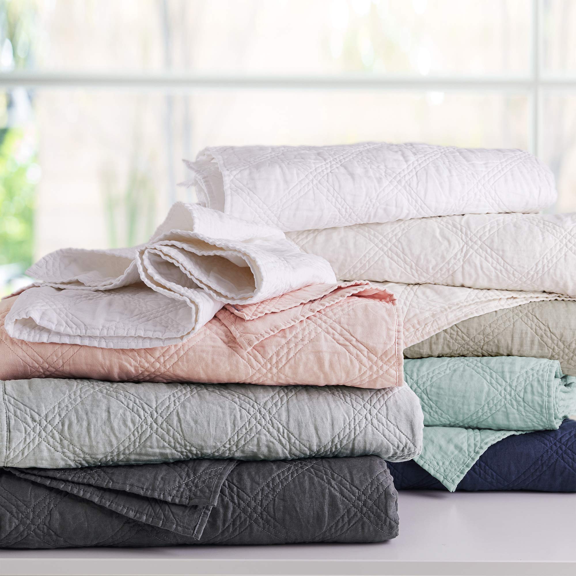 Levtex Home 100% Linen Front & Cotton Back Quilt Set - Full/Queen Size Washed Linen Light Grey Bedding (88