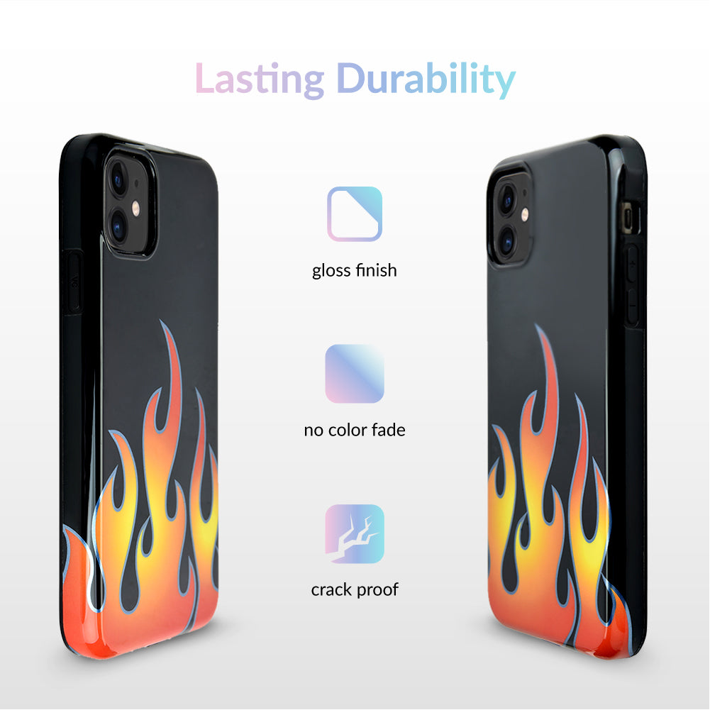 Blue Chrome Flames iPhone Case - Shockproof Protective Cover for iPhone 13/14/15 Pro Max - Stylish Glossy Design for Everyday Use & Gaming