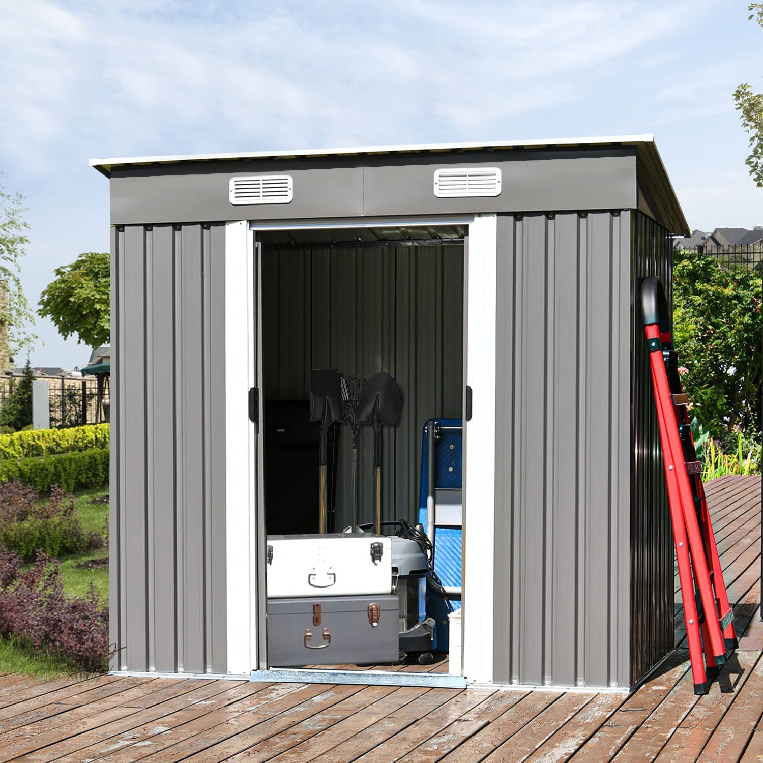 6' x 4' Outdoor Metal Storage Shed with Sliding Door - Waterproof Bike & Garden Shed, Small Tool Storage Cabinet for Backyard, Patio, Lawn - Perfect for Organizing Outdoor Equipment, Yard Tools & Seasonal Items