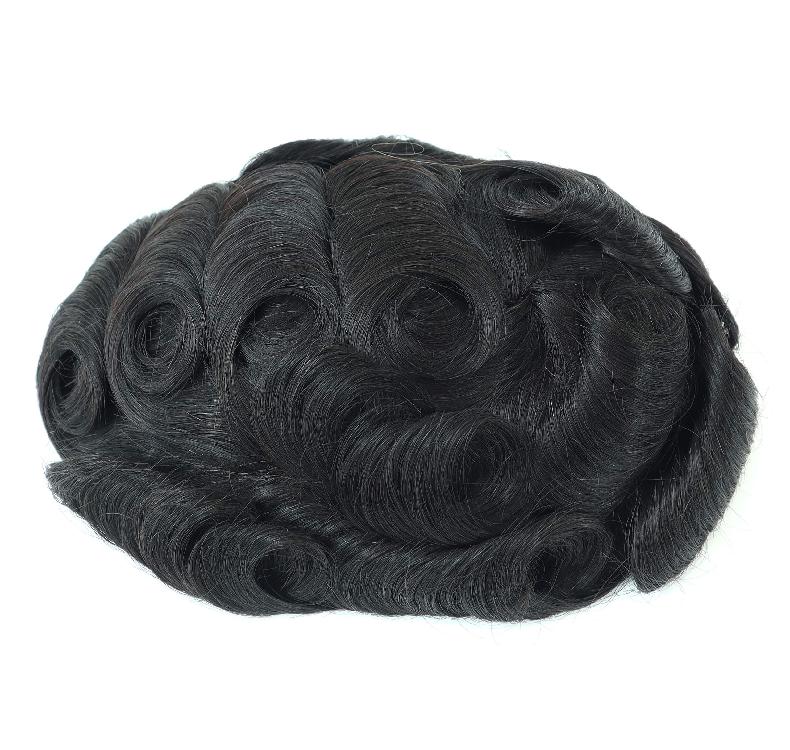 Men's Real Human Hair Toupee - 6x8 Thin Skin Mono Hairpiece for Black Hair Replacement System | Natural & Undetectable Hairpiece for Thinning Hair | Perfect for Daily Wear, Special Occasions & Confidence Boost