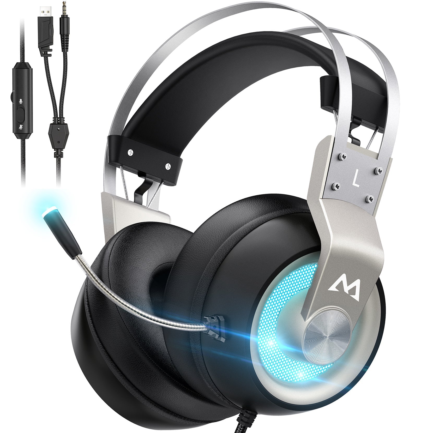 Mpow BH357 Wired Gaming Headset with LED Light - Noise Cancelling Over-Ear Headphones for PC, PS4, Xbox One - Perfect for Gaming, Streaming & Online Classes