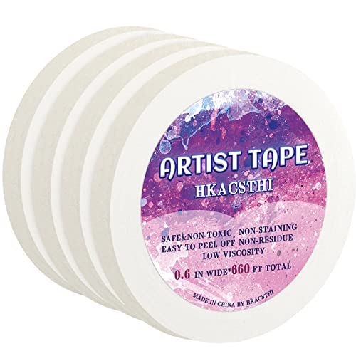 HKACSTHI 4 Packs White Artist Tape - 0.6 Inch Wide Drafting Tape for Watercolor Painting, Drawing & Sketching - 660 Feet Total Length - Perfect for Canvas, Paper, Art Projects & Studio Use