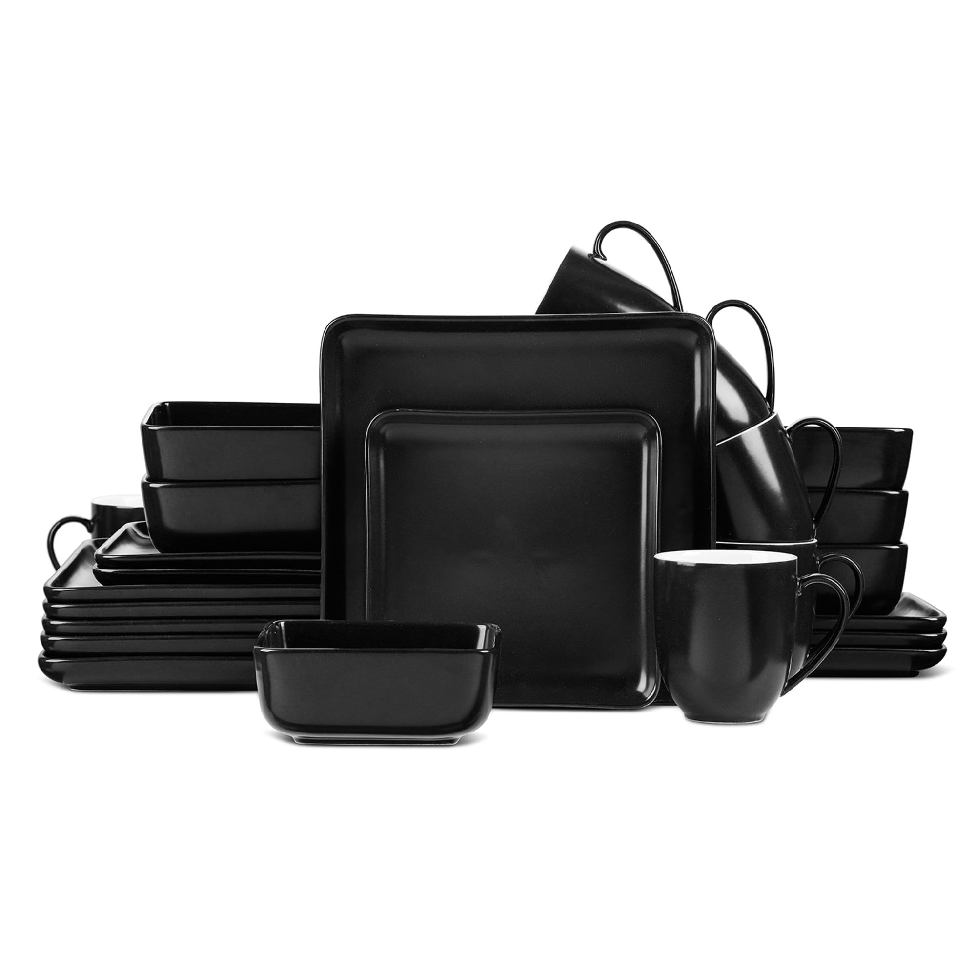 Premium Black Stone Lain Amy Porcelain Dinnerware Set - 24-Piece Service for 6 People - Elegant Dish Set for Formal Dining, Dinner Parties & Everyday Use