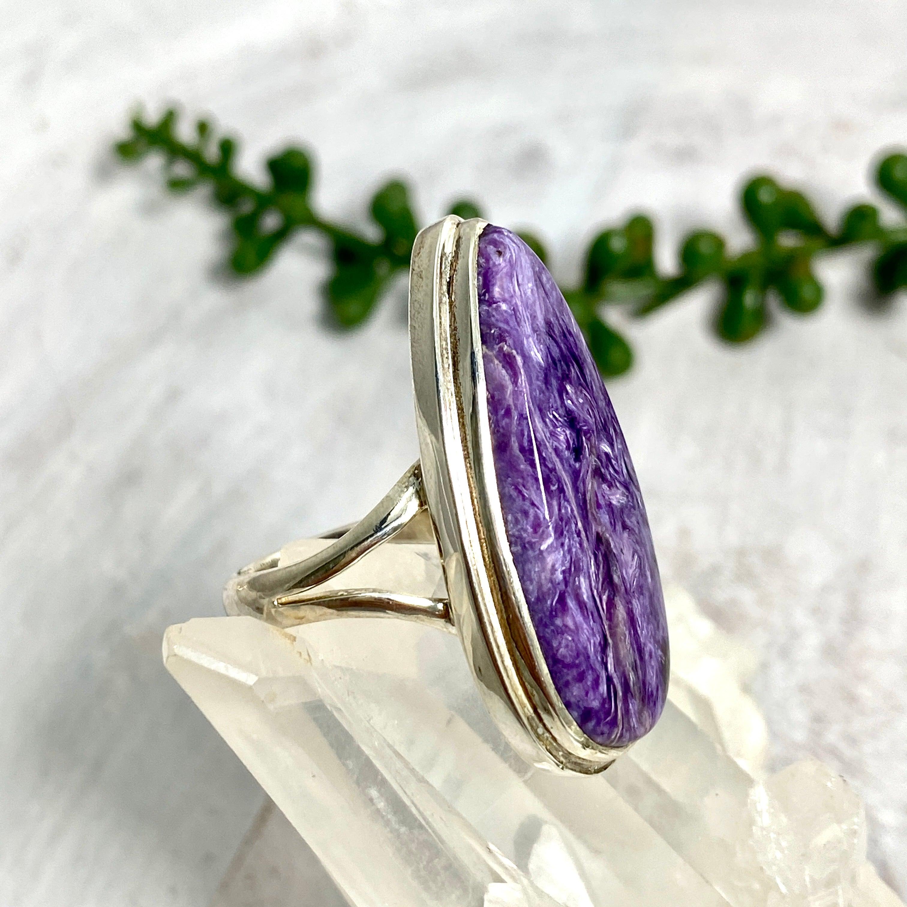 Charoite Teardrop Ring - Size 8 - KRGJ2078 - Elegant Purple Gemstone Jewelry for Women, Perfect for Weddings, Parties & Special Occasions