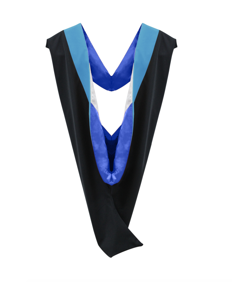 Luxury Bachelor & Master Graduation Hood - Peacock Blue Velvet with Royal Blue & White Trim | Perfect for Graduation Ceremonies, Academic Events & Photo Shoots
