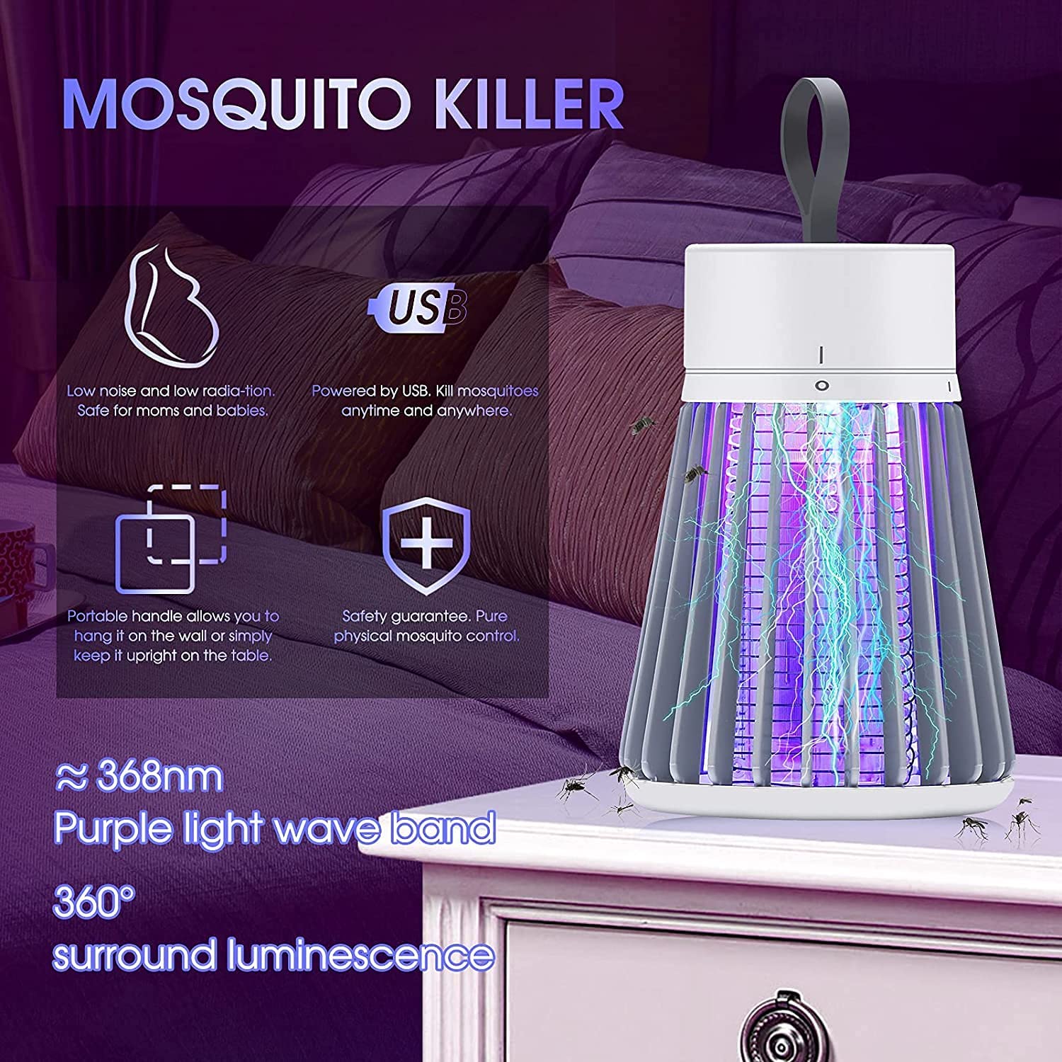 Eco-Friendly LED Mosquito Killer Lamp - USB Powered Electronic Insect Trap for Home & Outdoor Use | Indoor Bedroom, Patio, Camping Mosquito Repellent Device