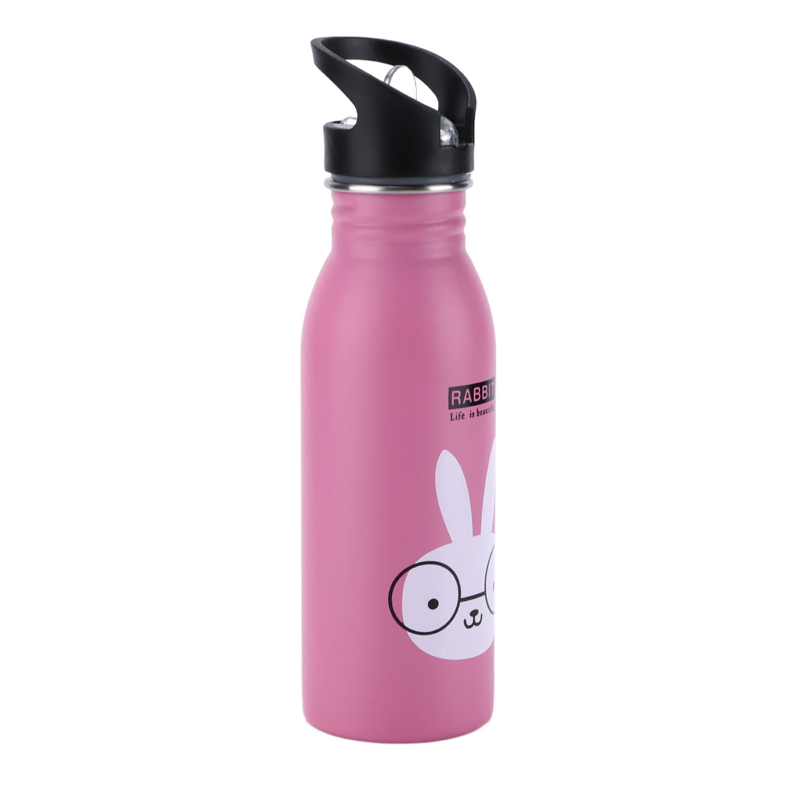 Stainless Steel Water Bottle for Kids - Cute Cartoon Animal Design, Leak-Proof with Straw Lid & Nozzle | Durable Sports & Travel Water Cup for School, Hiking, Gym, and Outdoor Activities