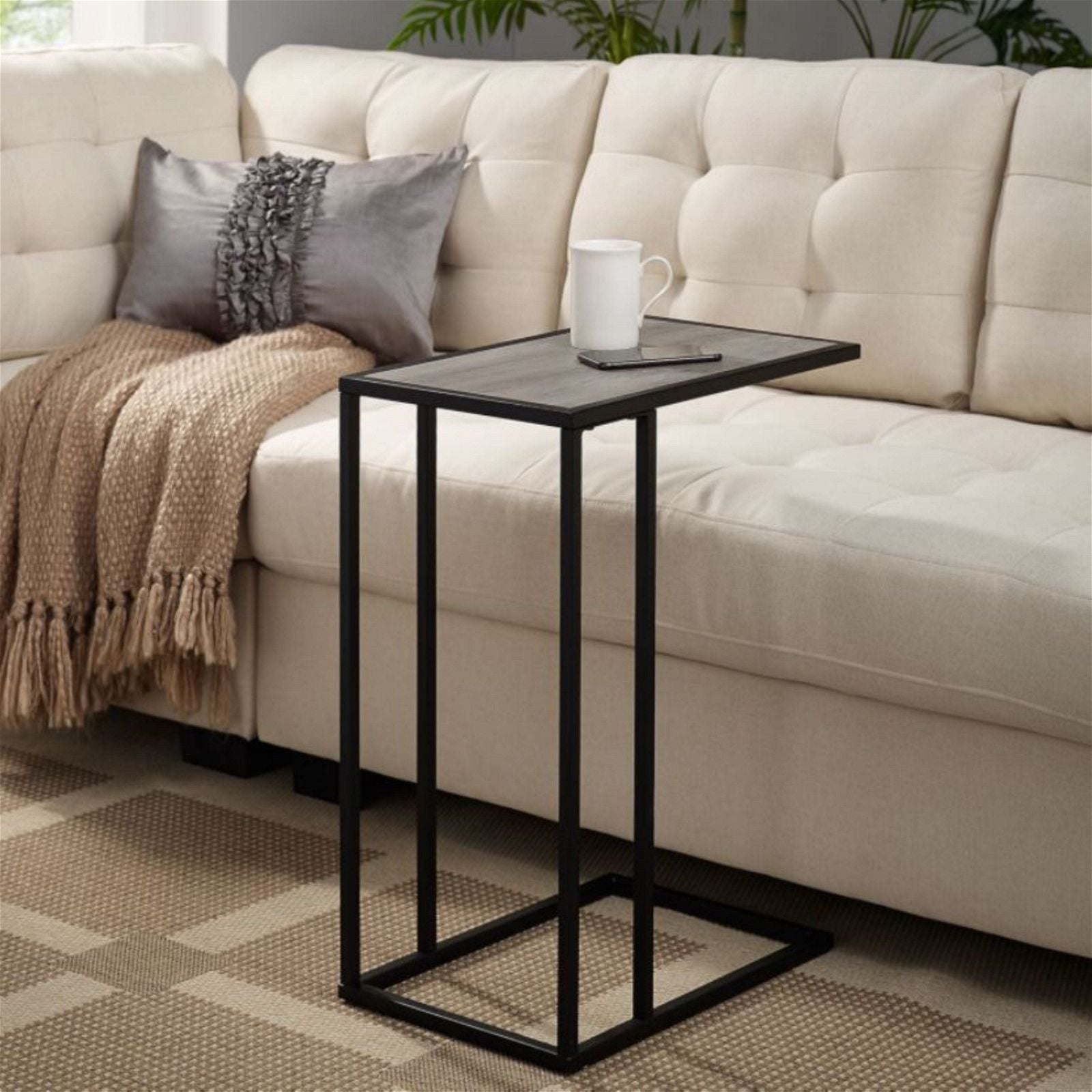 Urban Style Openstyle Side Table - Grey Top with Black Metal Frame - Perfect for Living Room, Bedroom, or Office Decor