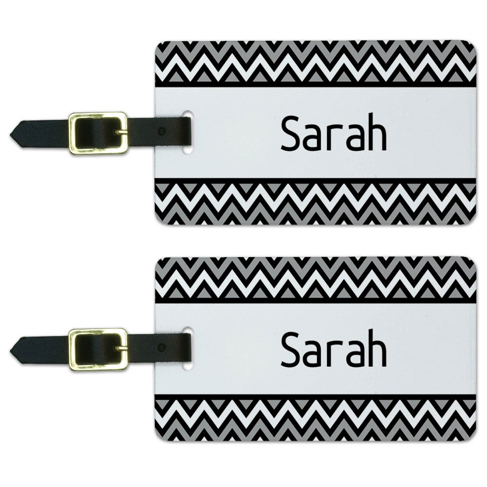 Black and Grey Chevron Luggage Tags Set of 2 - Durable Suitcase ID Tags for Travel Accessories | Perfect for Carry-On Bags, Backpacks & Suitcase Identification