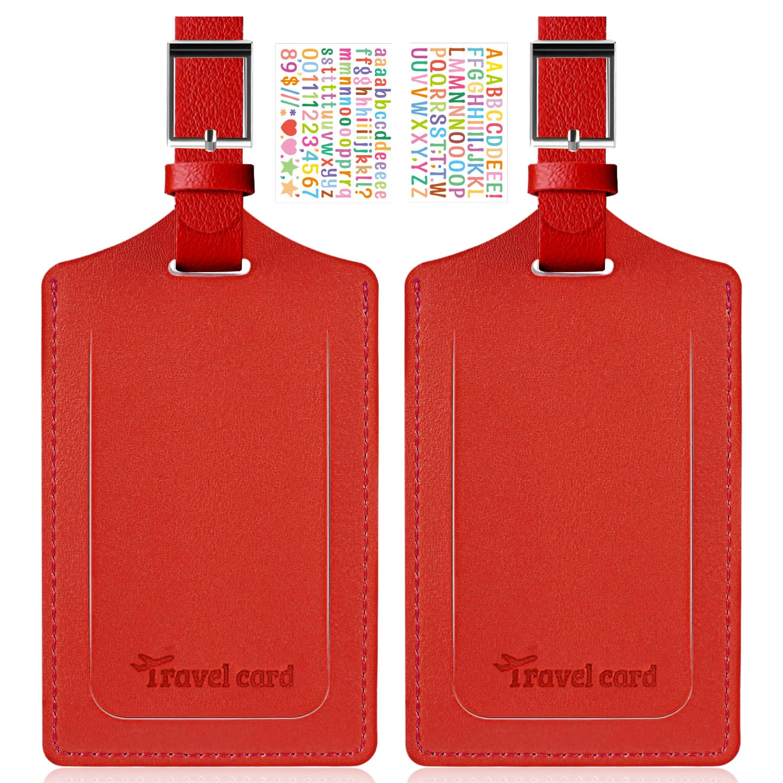 Premium PU Leather Luggage Tags 2 Pack - Personalized Travel ID Tags for Suitcases & Backpacks, Privacy Protection, DIY Customizable (Red) - Perfect for Air Travel, Cruise Vacations & Business Trips