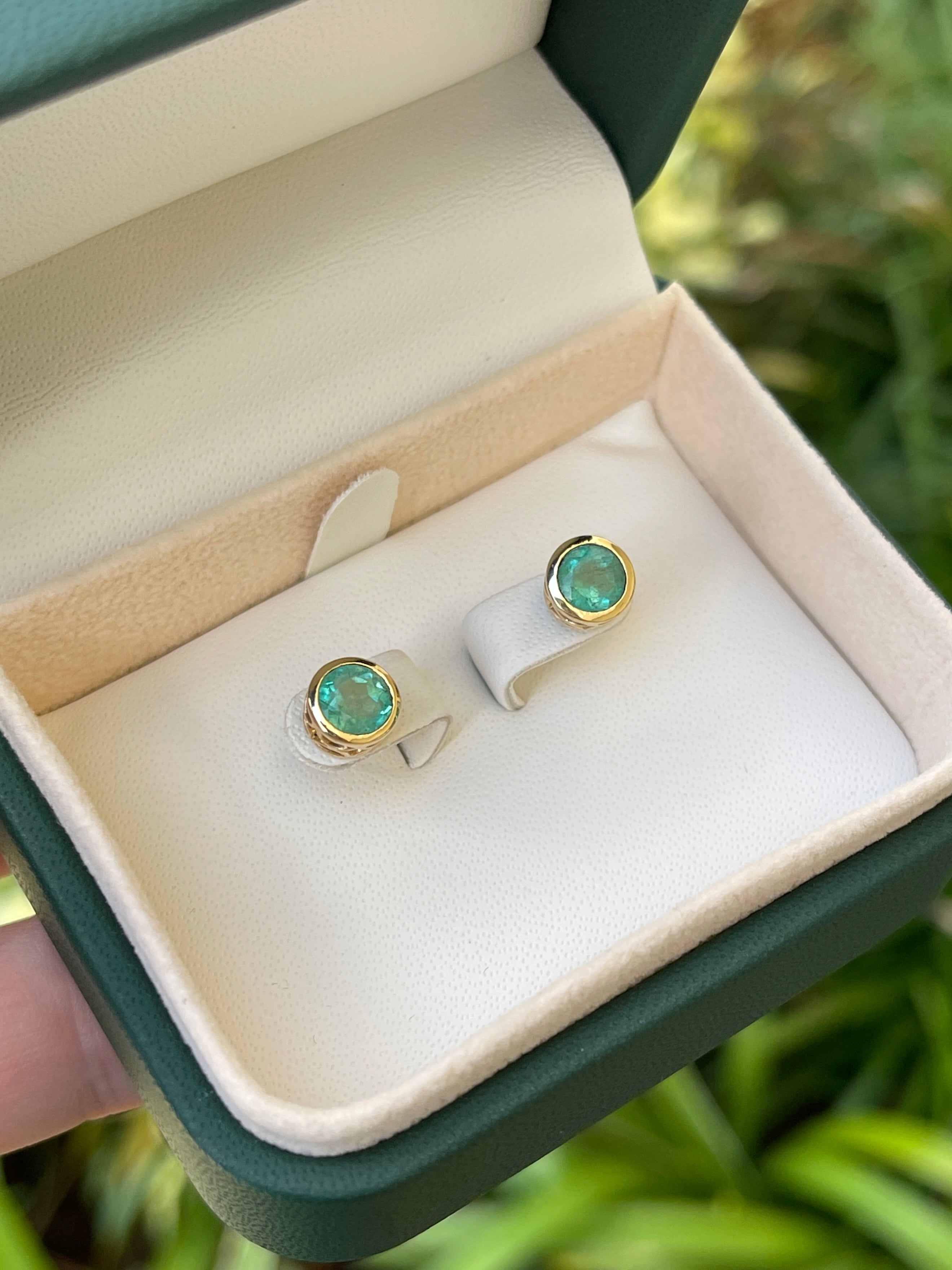 14K Gold Natural Emerald Round Cut Push Back Earrings - 1.60tcw, Elegant Dangle Earrings for Women, Perfect for Weddings, Parties & Special Occasions