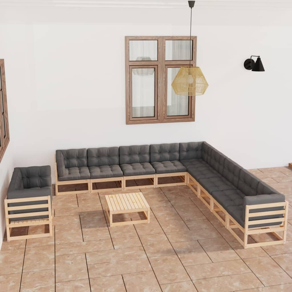 12-Piece Patio Lounge Set - Outdoor Garden Furniture with Cushions & Coffee Table - Retro Style Solid Pine Wood Sectional Sofa for Backyard, Poolside & Patio Relaxation