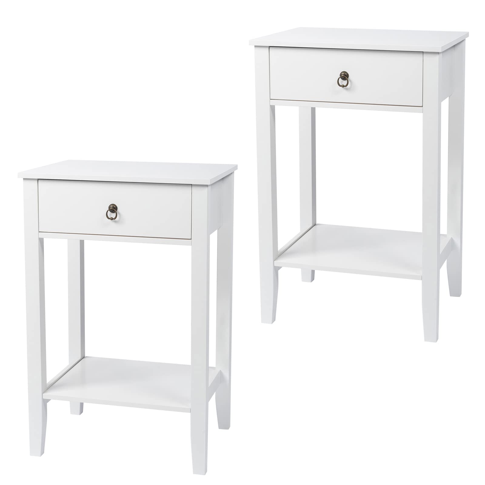 2Pcs Modern Nightstand with Drawer & Storage Shelf - White End Tables for Bedroom, Living Room, Sofa Side Table - Sturdy Accent Furniture for Small Spaces & Apartment Decor