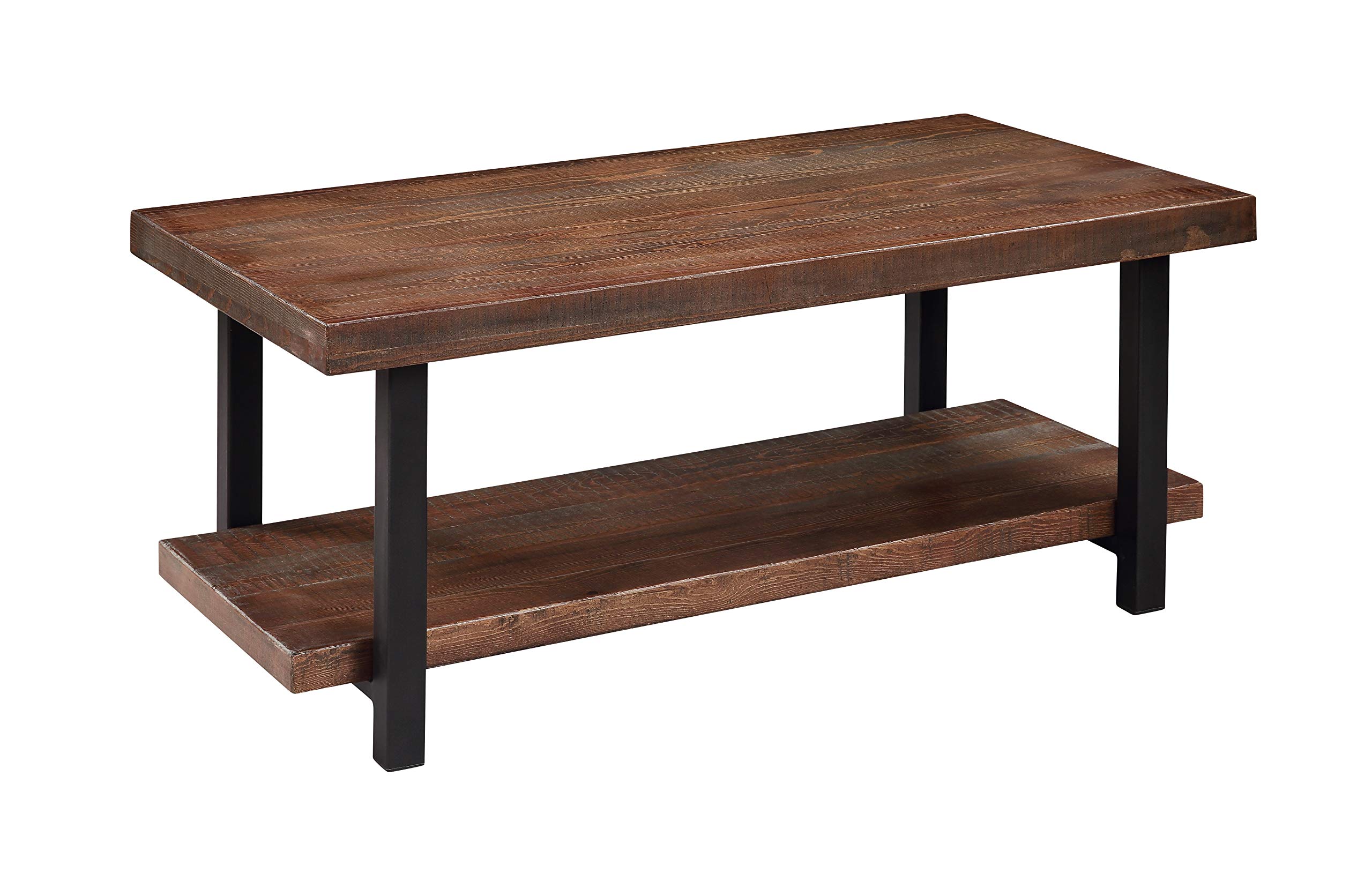Solid Wood Coffee Table with Iron Frame & Open Shelf for Living Room