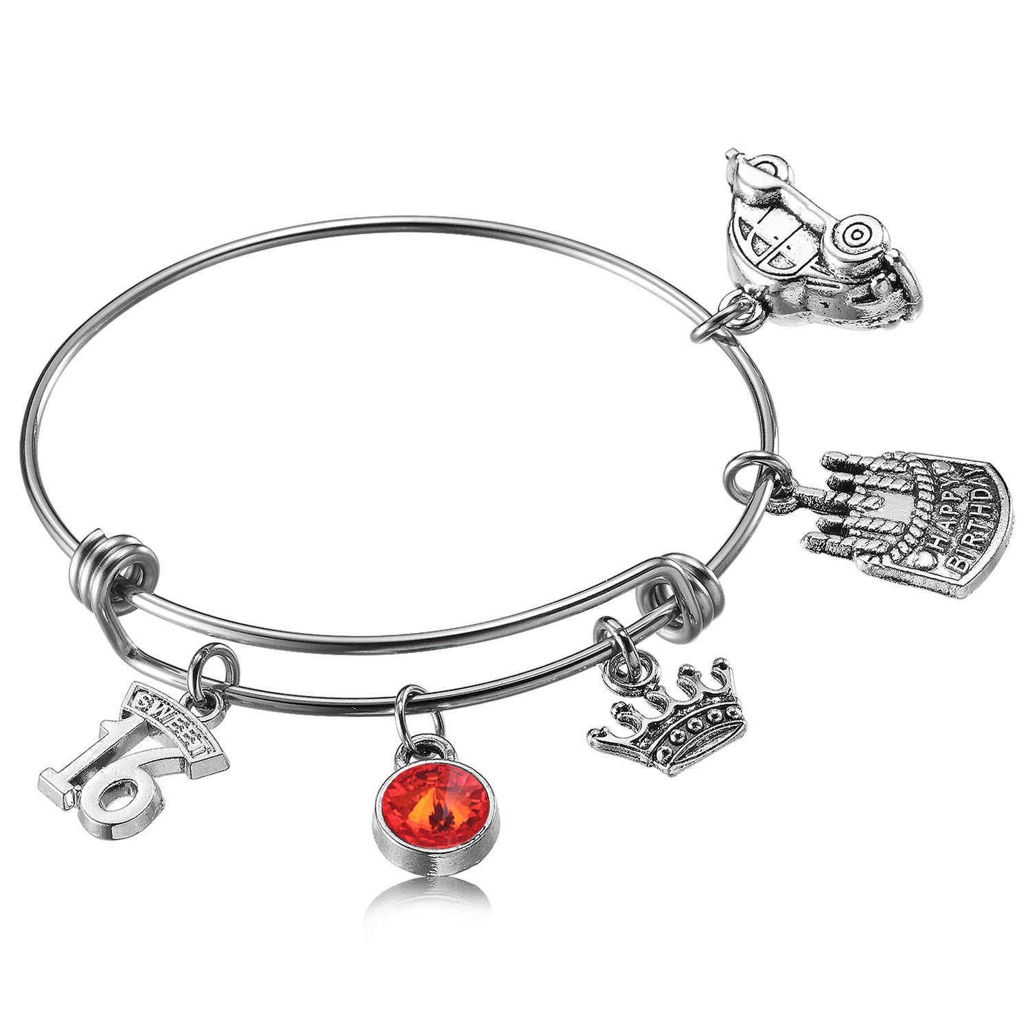 Sweet 16 Charm Bracelet with Birthstone - Perfect 16th Birthday Gift for Teen Girls | NBE Collection | Ideal for Birthday Parties, Graduation Gifts & Special Occasions