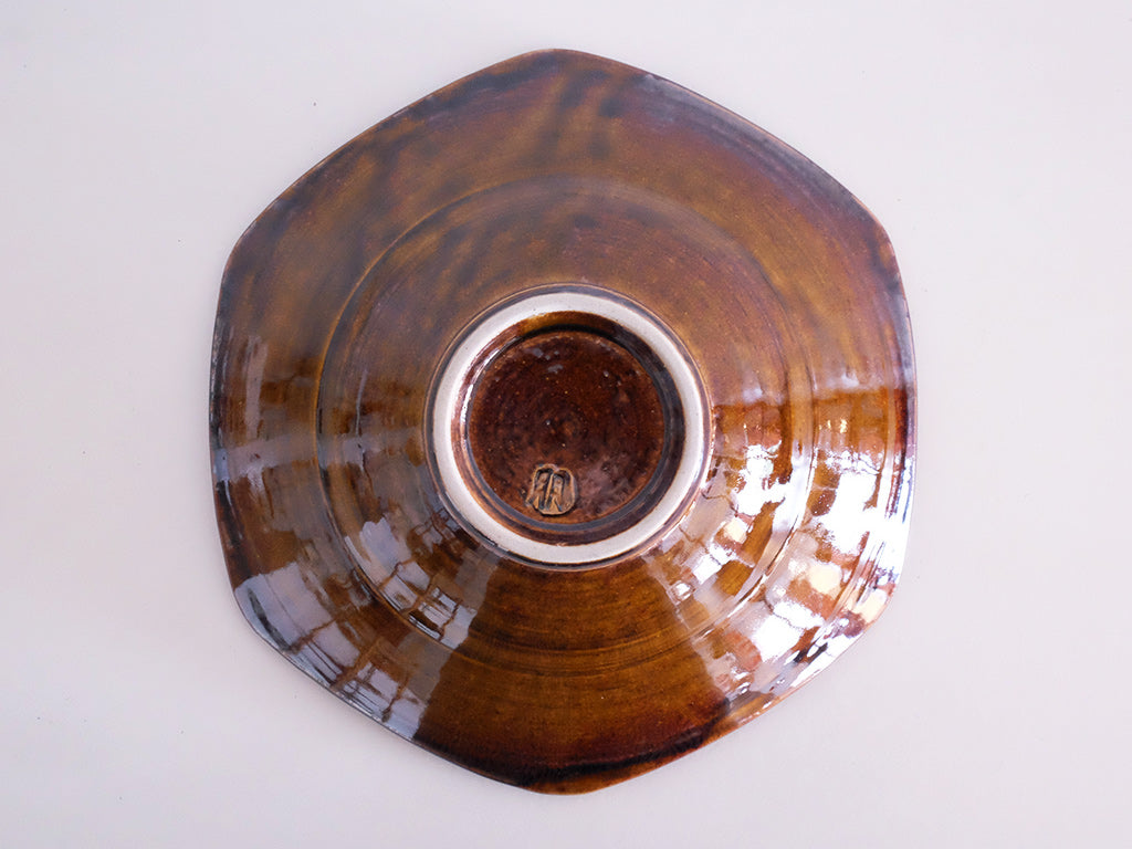 Tomoka Nomura Handcrafted Hexagonal Bowl with Caramel Glaze - Perfect for Serving Desserts, Salads, or Displaying as Decorative Home Tableware