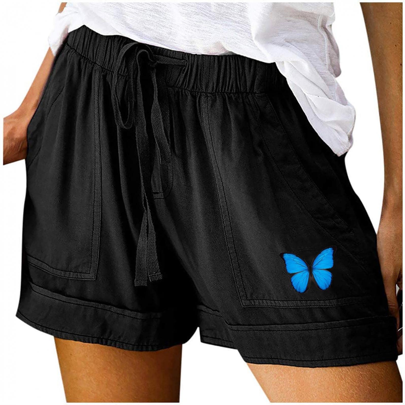 Women's Summer Shorts - Casual Comfortable Butterfly Embroidered Lace Shorts for Beach, Vacation & Outdoor Activities | Lightweight Breathable Short Pants for Women