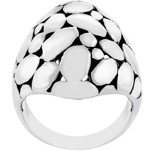 Rhodium Plated Cobblestone Ring for Women - Elegant Vintage Style Jewelry Gift for Anniversary, Wedding & Special Occasions