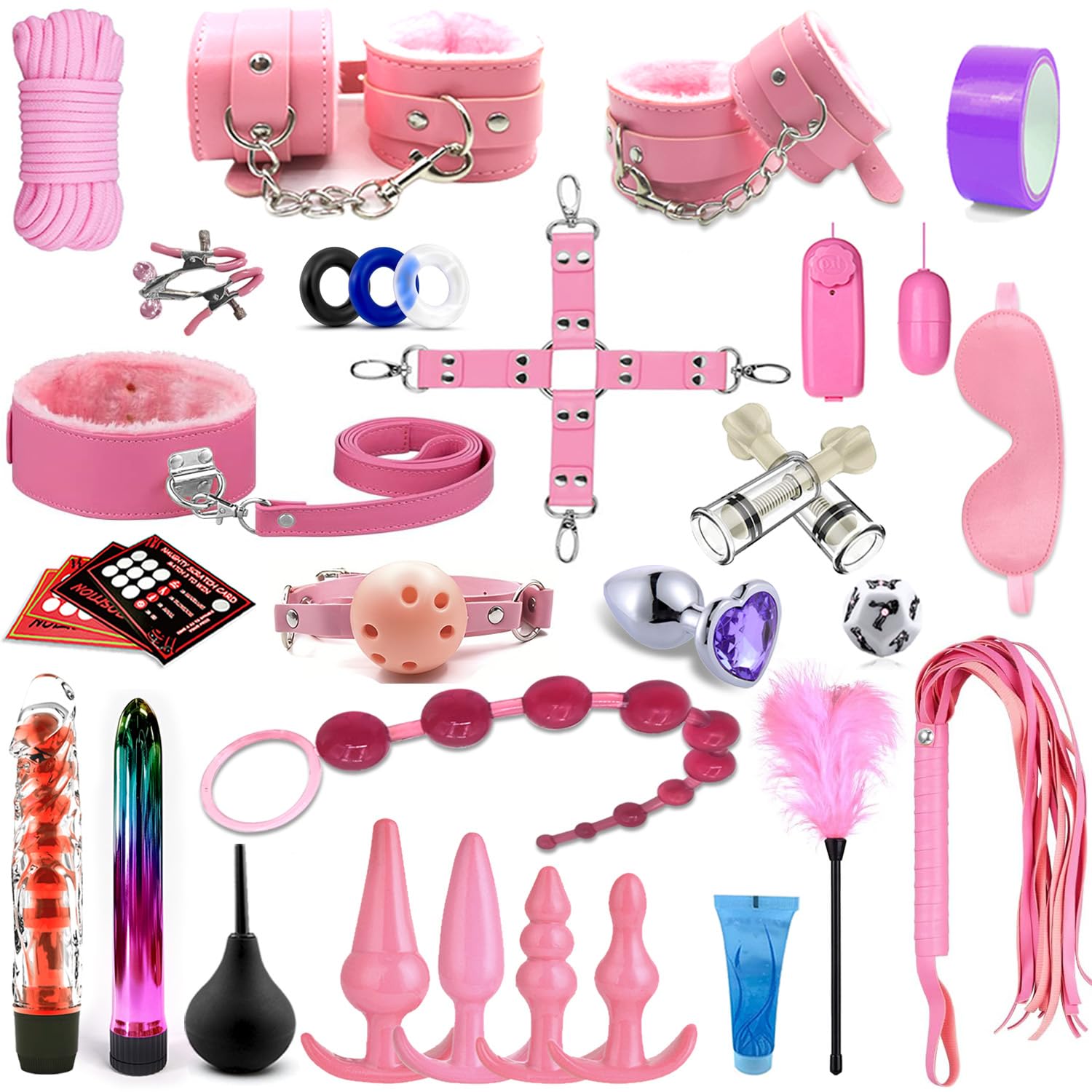 32PCS BDSM Bondage Kit for Couples - Handcuffs, Anal Toys & Restraint Set | Fetish Sex Toys for Women & Men | Perfect for Spicing Up Bedroom Play & Kinky Pleasure