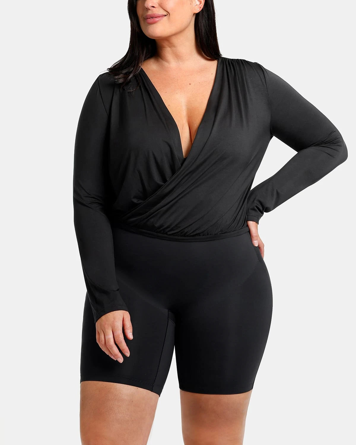 2-in-1 Built-in Shapewear Overlapping V-Neck Top for Women - Slimming Seamless Tummy Control Camisole for Layering & Everyday Wear