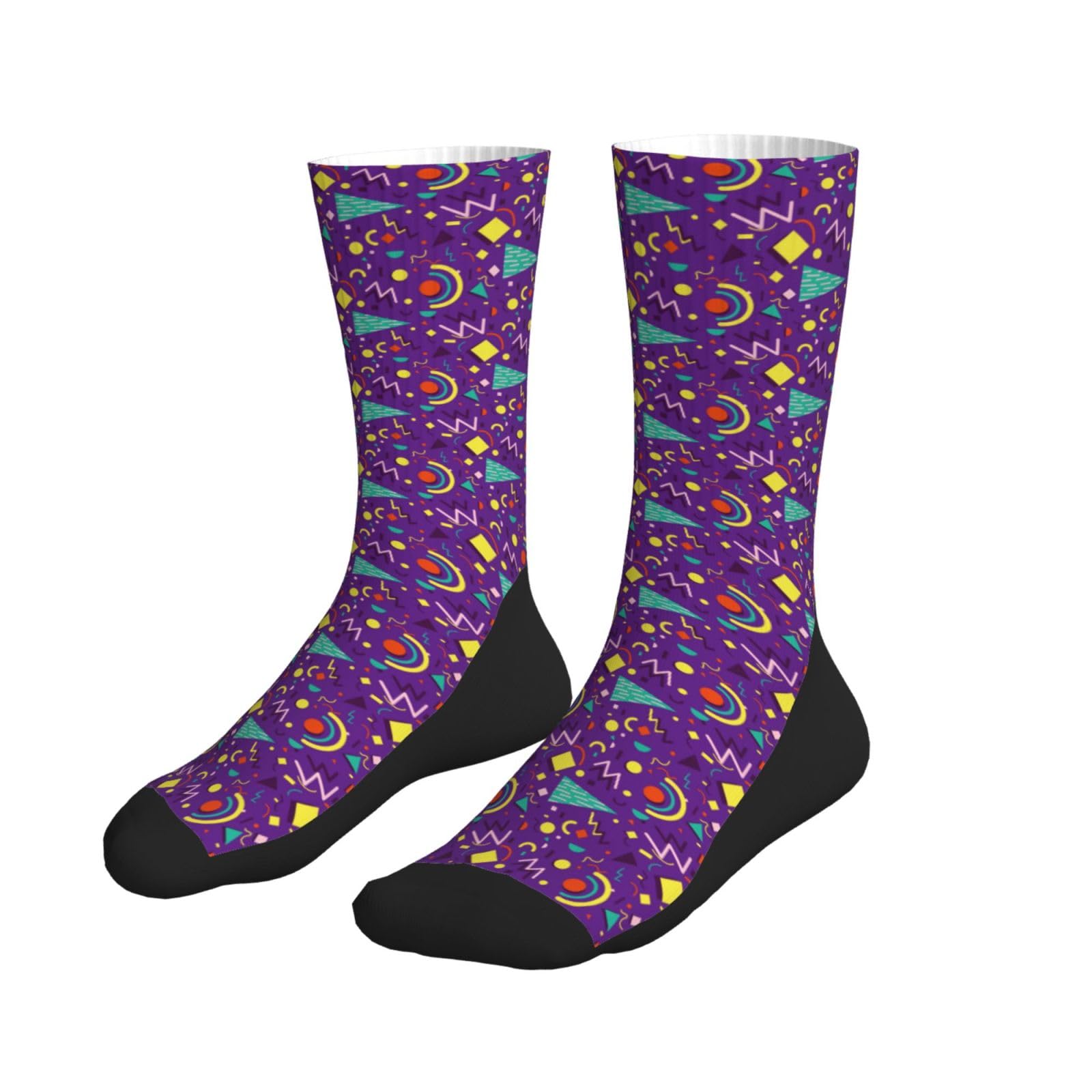 Vintage 80s Retro Style Crew Socks for Men & Women - Funny Novelty Dress Socks with Black Bottom | Perfect for Cosplay, 80s Parties & Unique Gifts