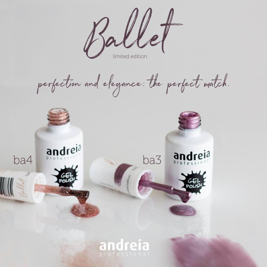 Andreia Semi-Permanent Nail Gel Polish for UV/LED Lamp - Long Lasting 4 Weeks French Manicure with Intense Shine - Ballet BA4 Pink Glitter Nail Varnish (10.5ml) - Perfect for Salon, Home DIY & Special Occasions