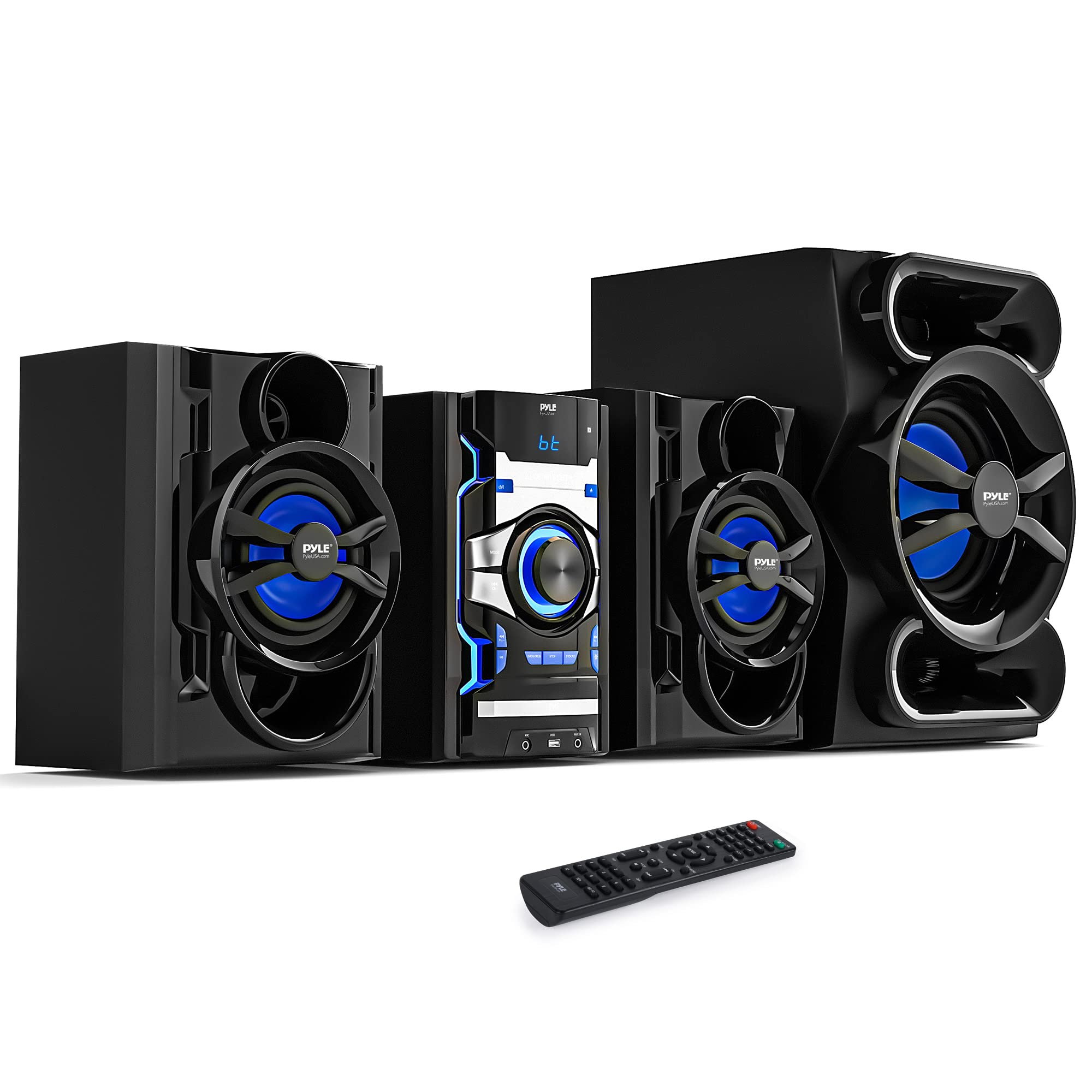 Pyle 3-Piece Wireless Bluetooth Stereo System - 1000W Home DVD Shelf System with DVD Player, MP3, USB, FM Radio, Bass Reflex Speakers & Remote - Compact Portable Audio for Living Room, Bedroom & Parties (PHSKR14.5)