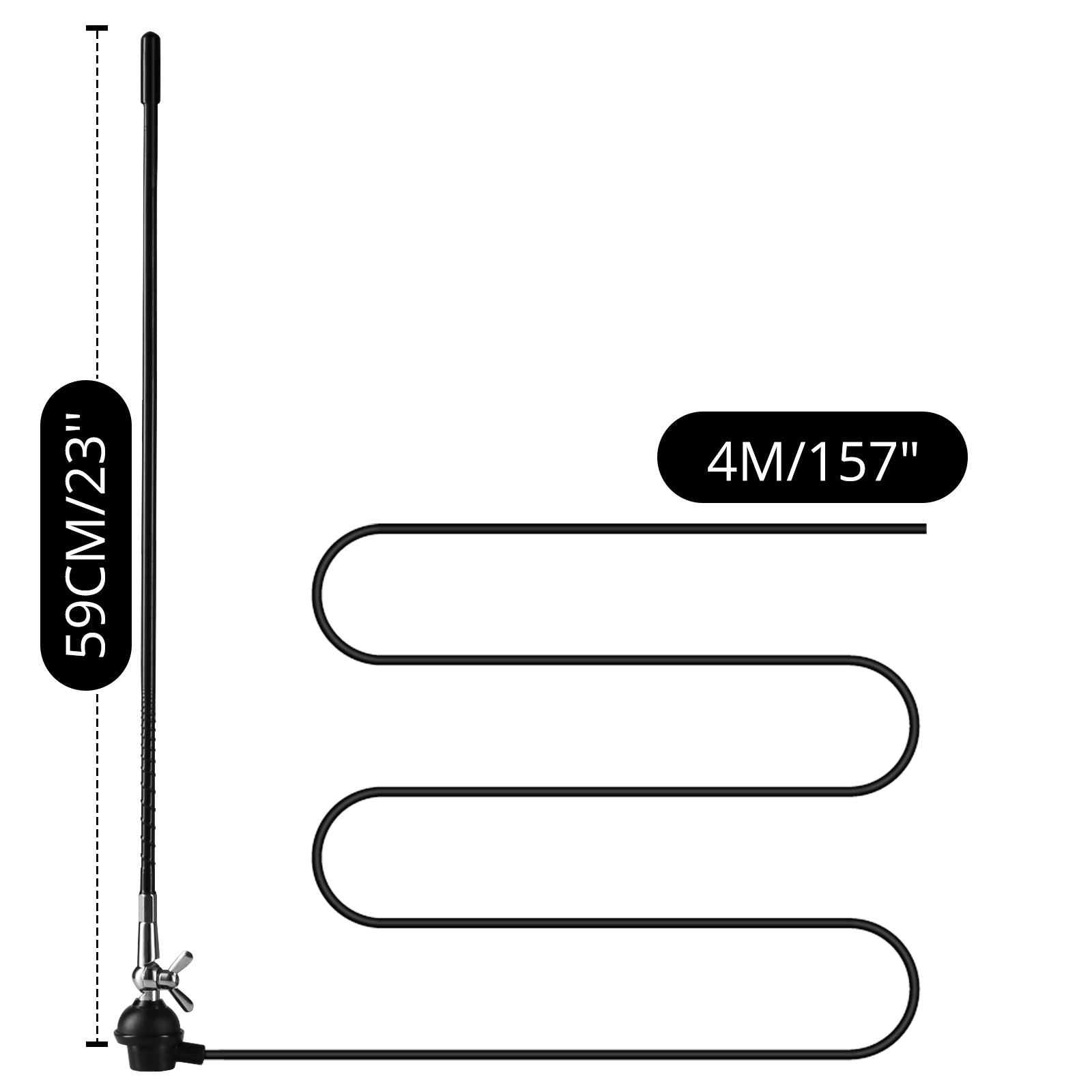 Radioddity CB 514 High Gain Whip Antenna - 27 MHz Adjustable Angle CB Radio Antenna with 157-Inch Cable for Truck, Jeep & Off-Road Vehicles