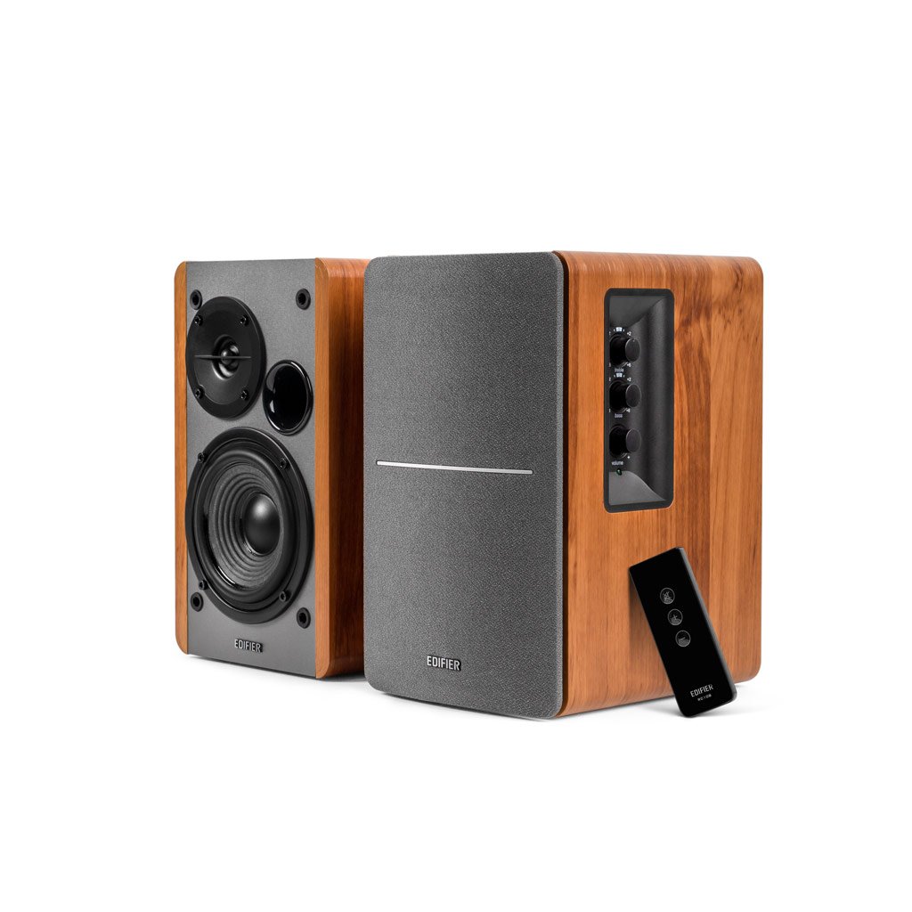 R1280T Active Powered Bookshelf Speakers - 42 Watts RMS, 2 x RCA Inputs - Perfect for Home Audio, Gaming & Music Studios
