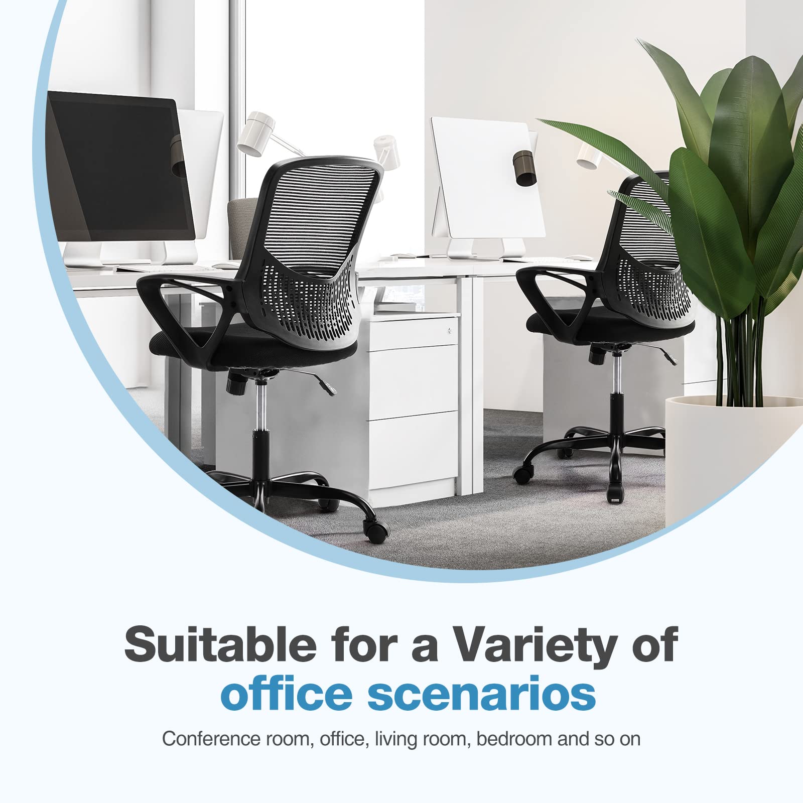Ergonomic Home Office Chair with Lumbar Support - Adjustable Mesh Mid Back Computer Desk Chair, Swivel Rolling Task Chair with Armrests & Wheels, Black - Perfect for Long Work Hours, Gaming & Remote Work