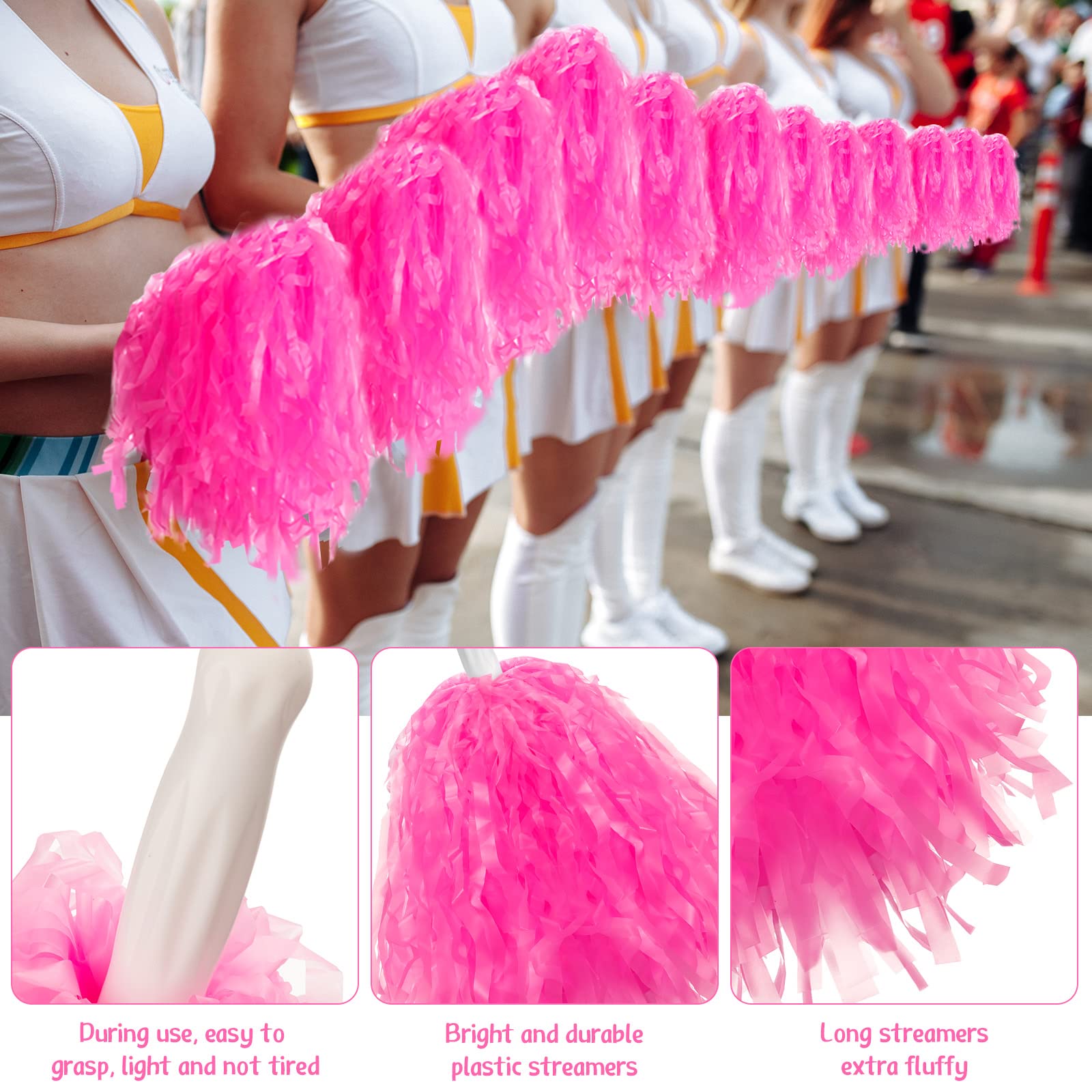 80 Pcs Cheerleading Pom Poms with Handles - Plastic Cheerleader Pompoms for Dance, Sports, Gymnastics - Perfect for Cheering Teams, Adults, and Party Decorations - Great for Pep Rallies, School Events, and Sports Games