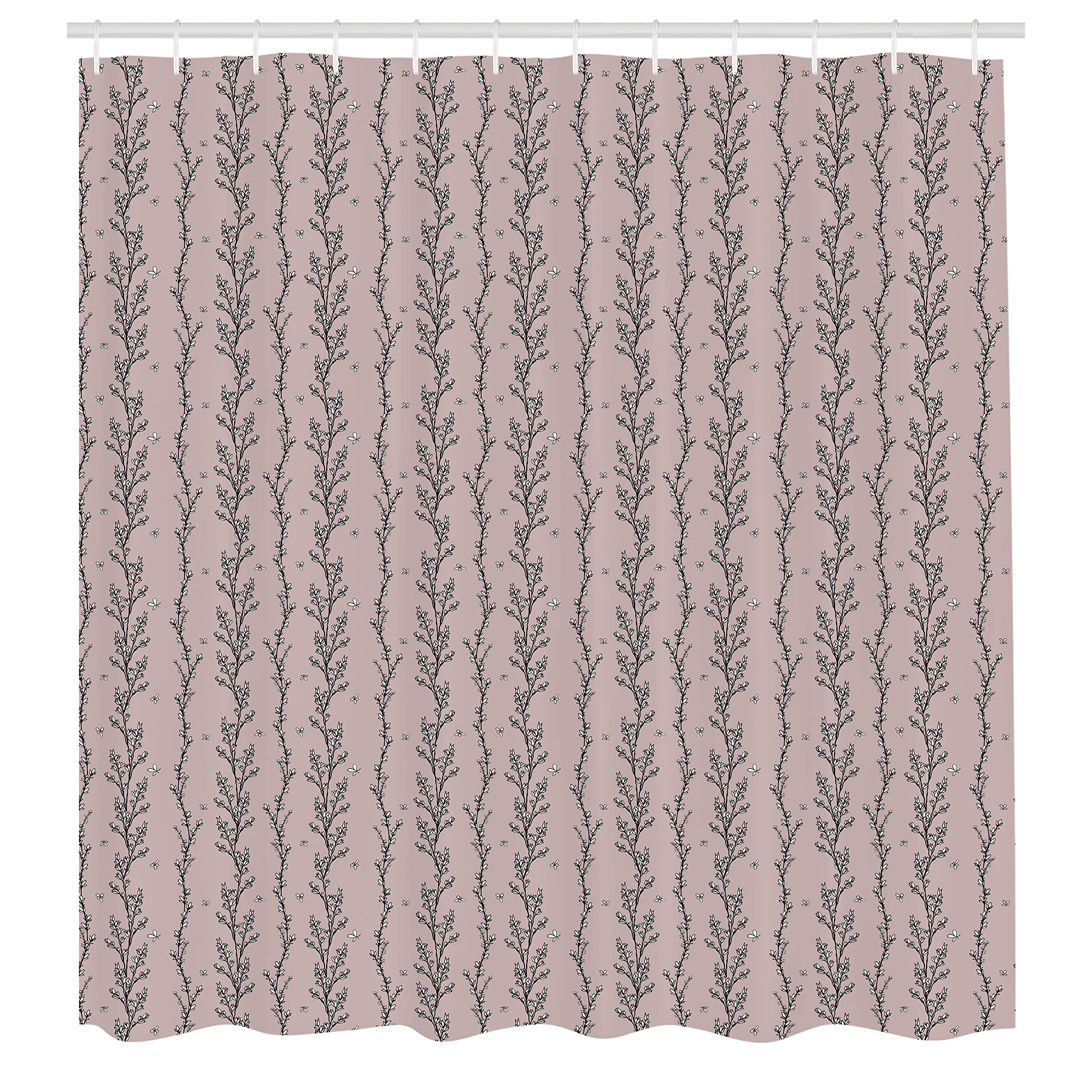 Ambesonne Floral Shower Curtain - Waterproof Fabric Bathroom Decor with Hooks, 69x70 Inches, Pale Grey & Charcoal Grey - Elegant Budding Flowers Design for Modern Bathrooms, Perfect for Home Spa & Relaxation